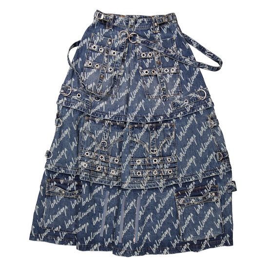 Balenciaga 🔥SUPER RARE🔥 Raver Denim All over Logo Skirt Size US 30 / EU 46 - 2 Thumbnail