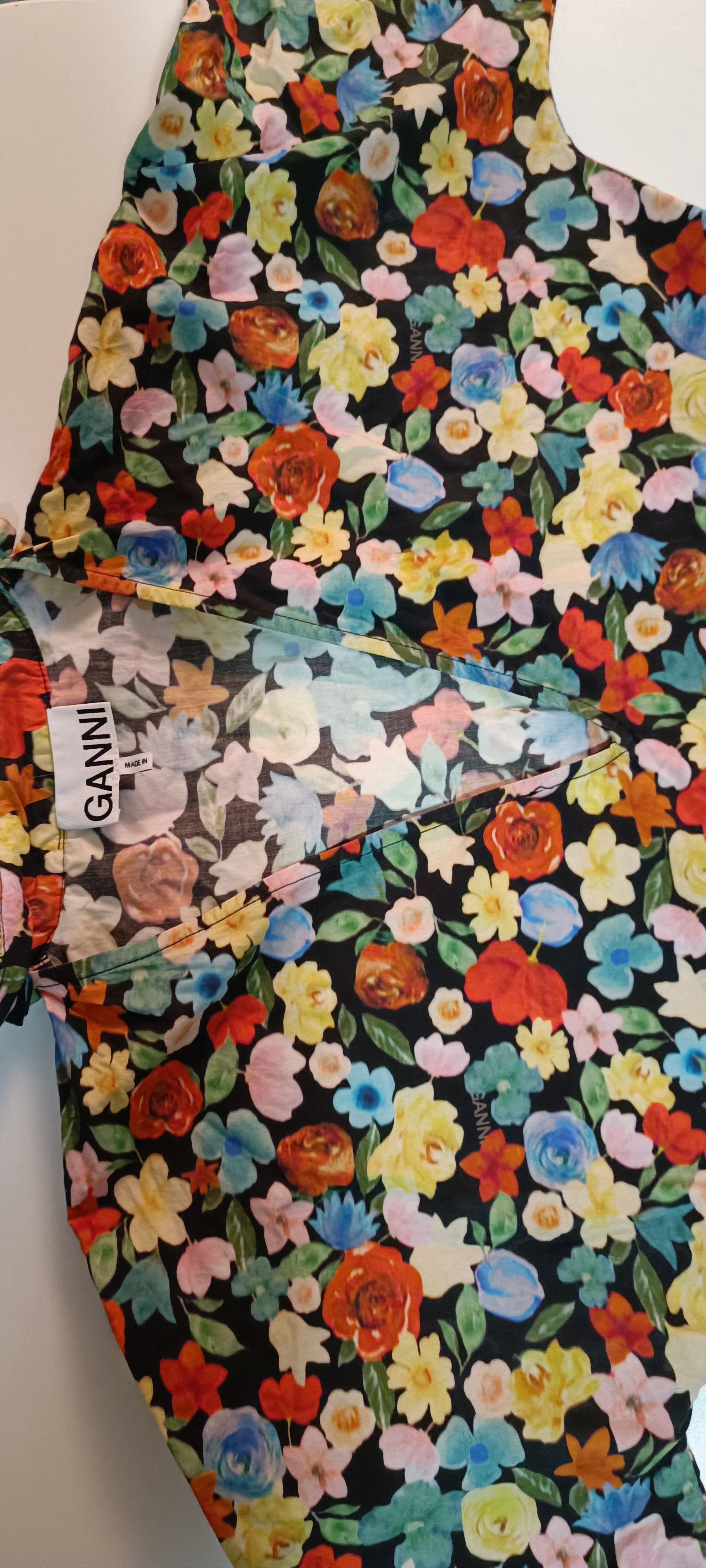 Ganni Tie-Neck Multicolor Floral - Print Cotton -Poplin Maxi Dress Size S / US 4 / IT 40 - 22 Thumbnail