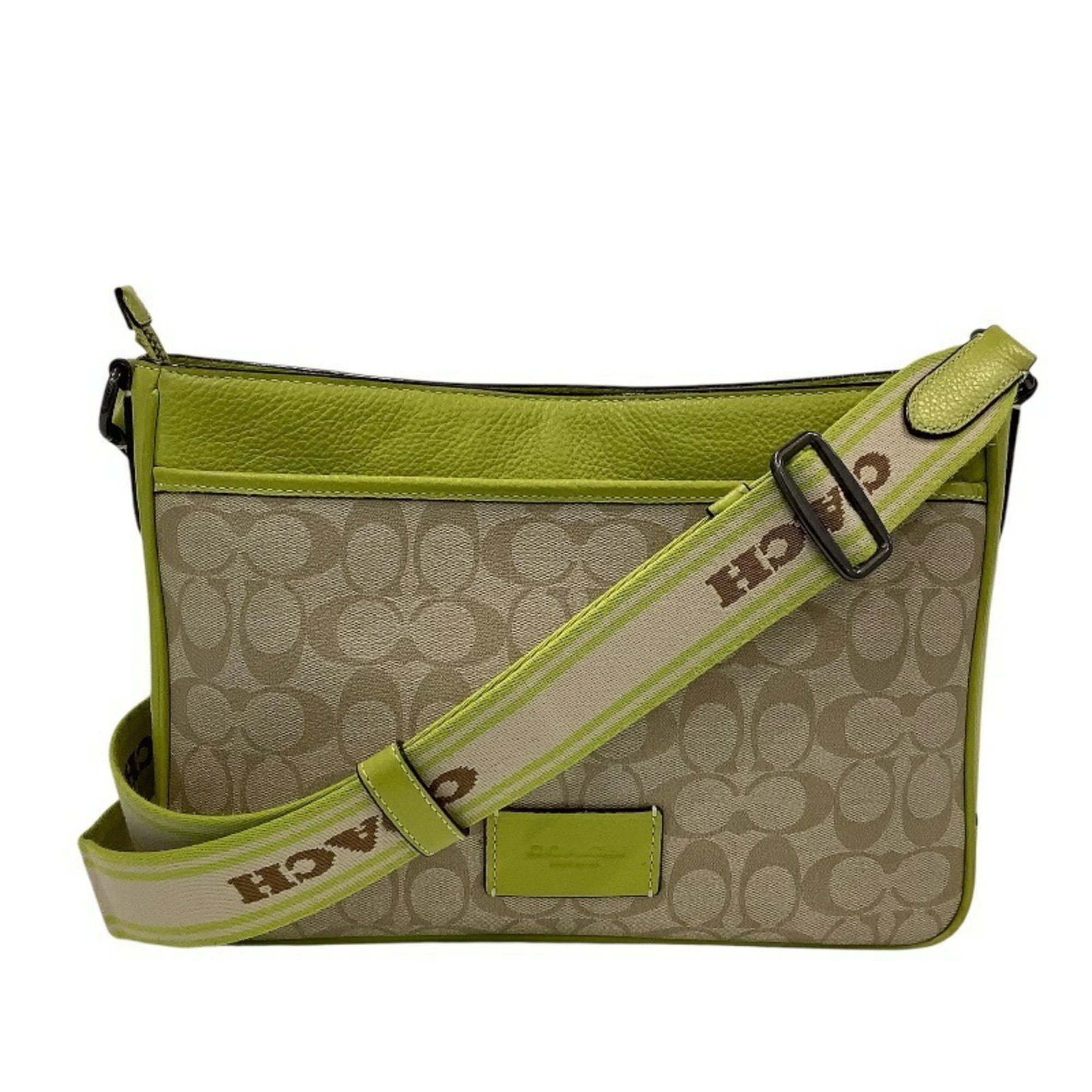 Coach District Crossbody Color Block Signature Shoulder Bag Ch076 Beige X Lime Green Kb-9600, Women's