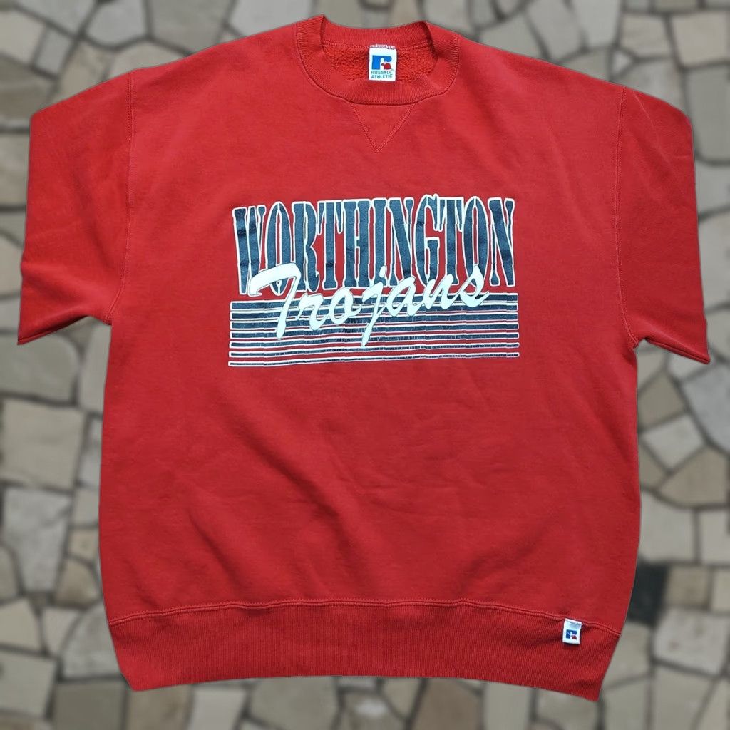 Russell Athletic VINTAGE Russell Athletic Sweatshirt Men L Red 90s Trojans Worthington Crew Neck Pullover Cotton Blend Size US L / EU 52-54 / 3 - 1 Thumbnail