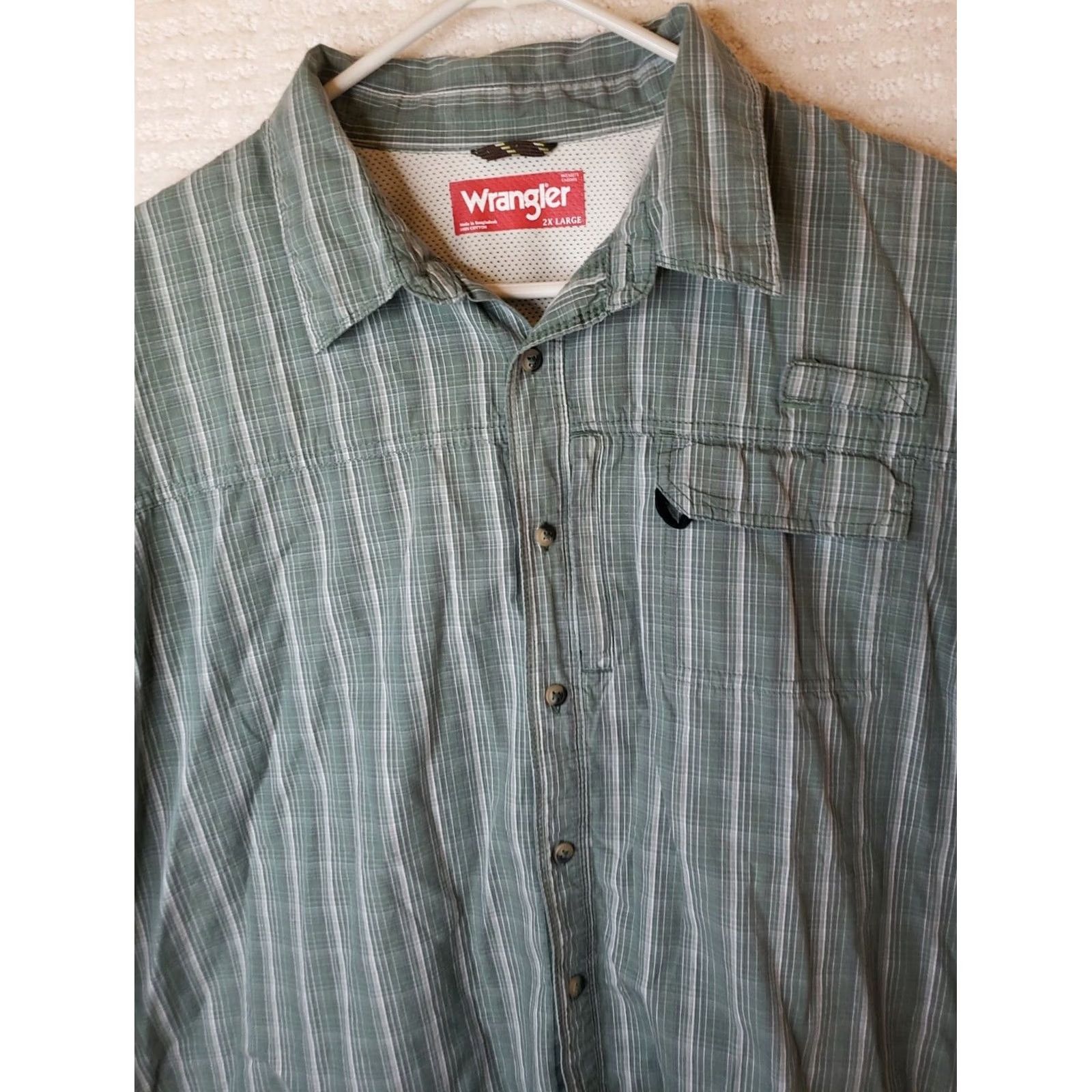 Wrangler Wrangler Outdoor Shirt Mens 2XL Green Plaid Short Sleeve Button Up Untuck Pocket Size US XXL / EU 58 / 5 - 3 Thumbnail
