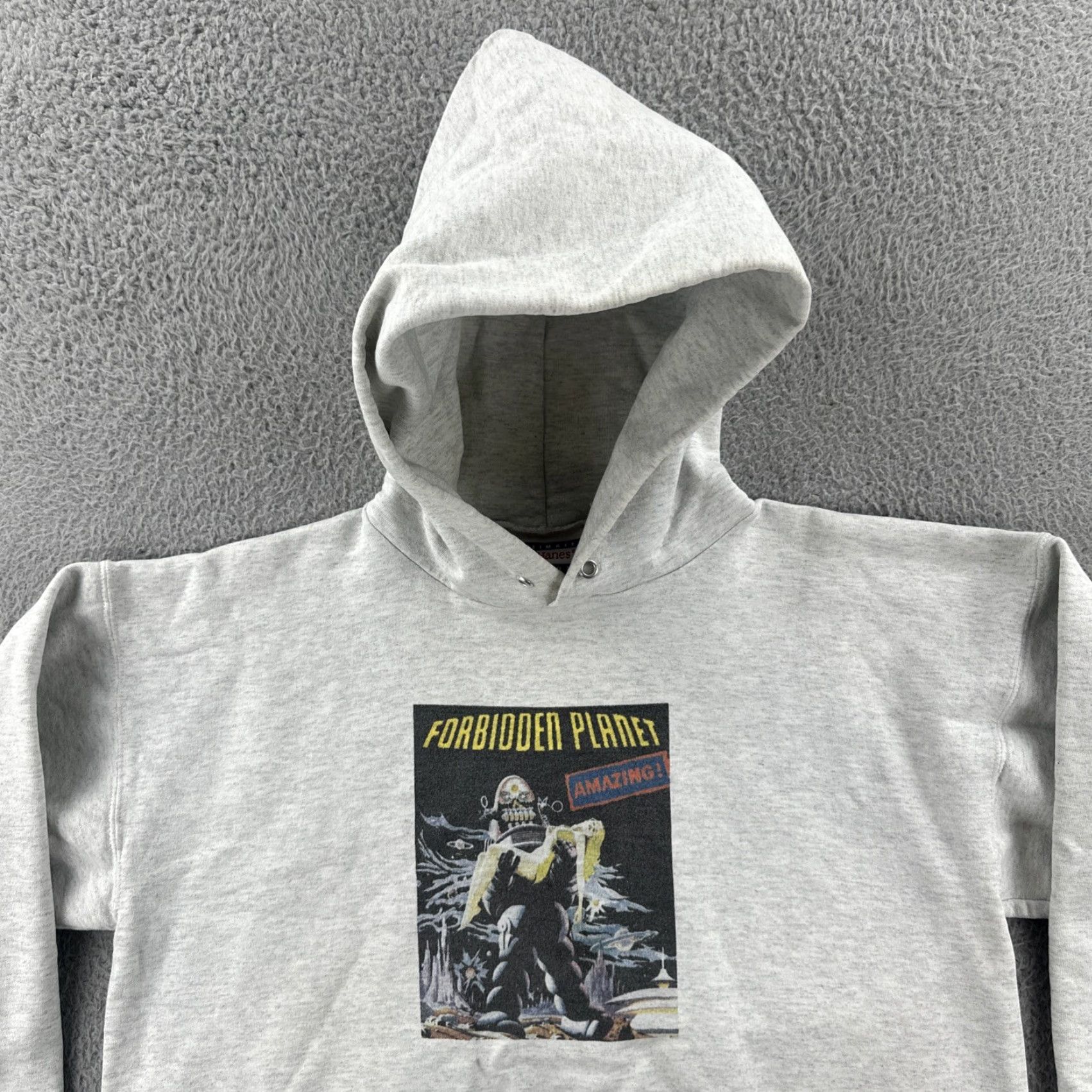 Hanes VINTAGE Hanes Ultimata Cotton Hoodie Gray M Men Graphic Print Forbidden Planet Movie Pullover Heavyweight Long Sleeve Drawstring Adult Medium Size US M / EU 48-50 / 2 - 5 Thumbnail
