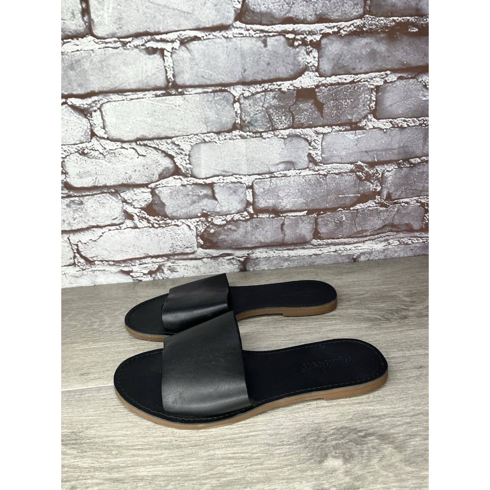 Madewell Madewell The Boardwalk Post Slides Black Leather Sandals Wom Size US 7.5 / IT 37.5 - 14 Thumbnail
