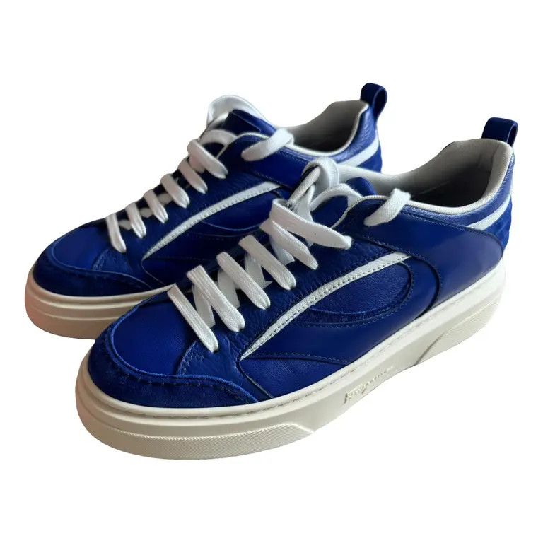 Salvatore Ferragamo o1s1rm0724 Leather Low-Top Sneakers in Blue/White Size US 11.5 / EU 44-45 - 2 Thumbnail