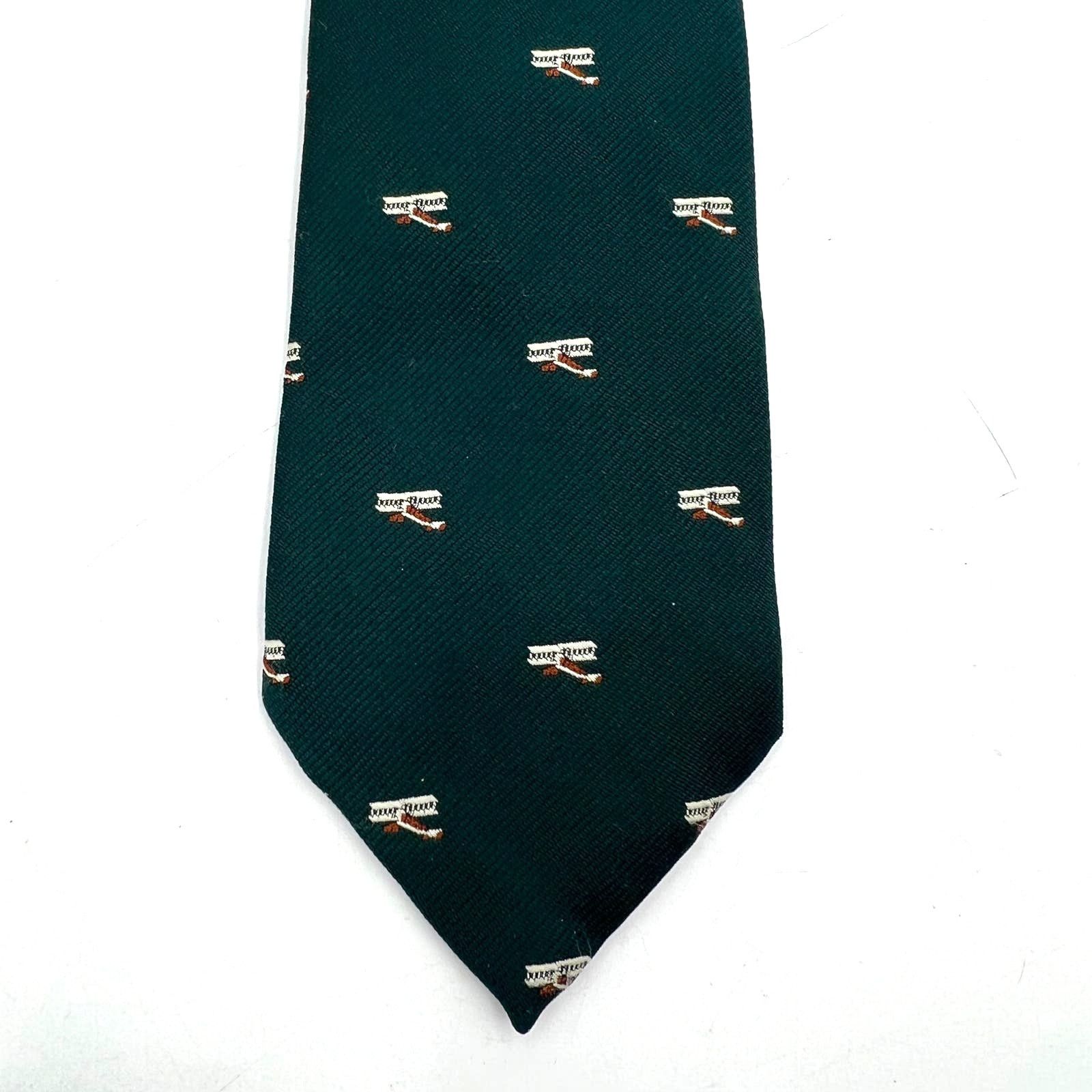 Vintage Silk Forrest Green Tie Wright Flyer Plane Motif