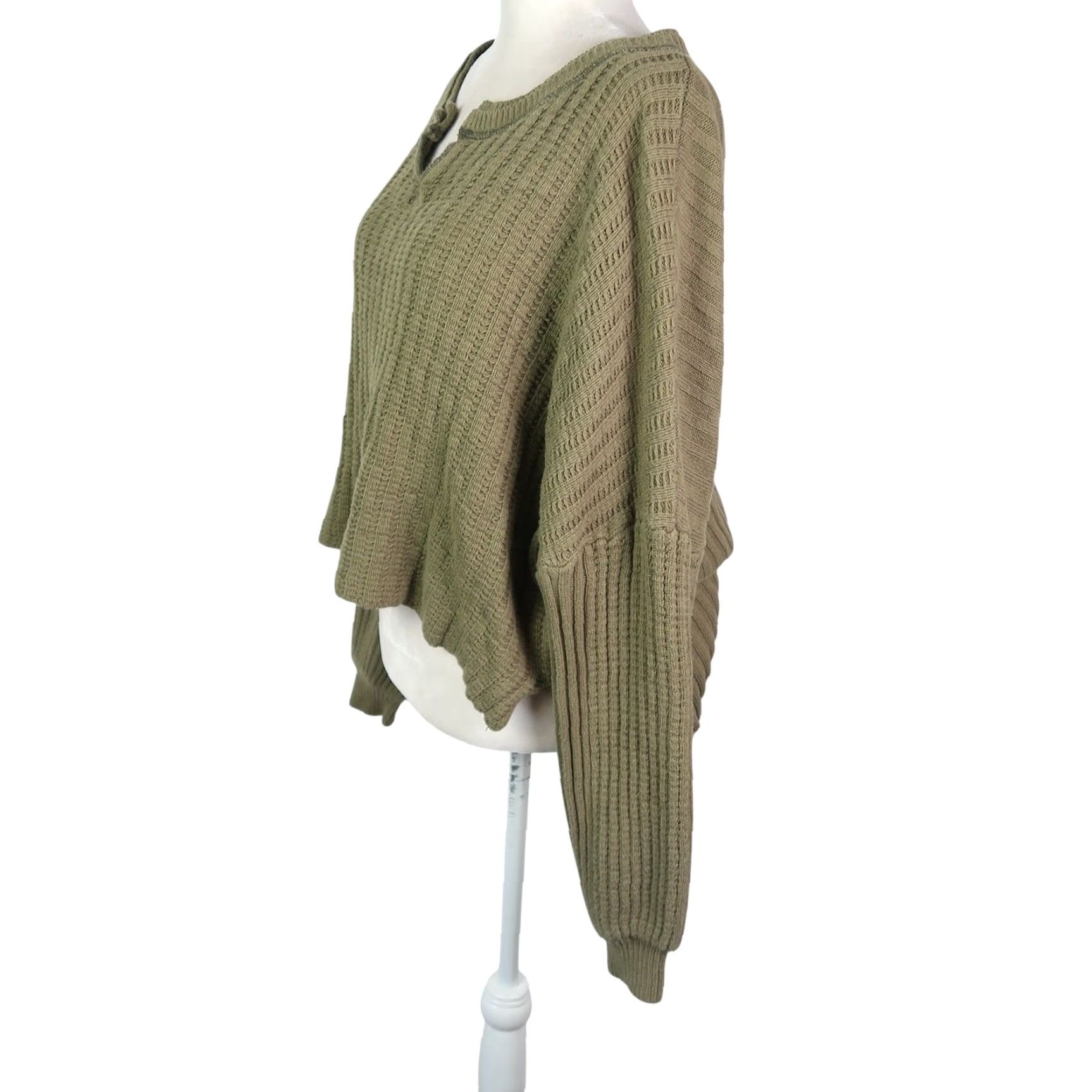 Bdg BDG Urban Outfitters Olive Green Notch Neck Pullover Sweater S Womens Knit Cotton Acrylic Long Sleeve Solid Casual Fall Winter Spring Size S / US 4 / IT 40 - 3 Thumbnail