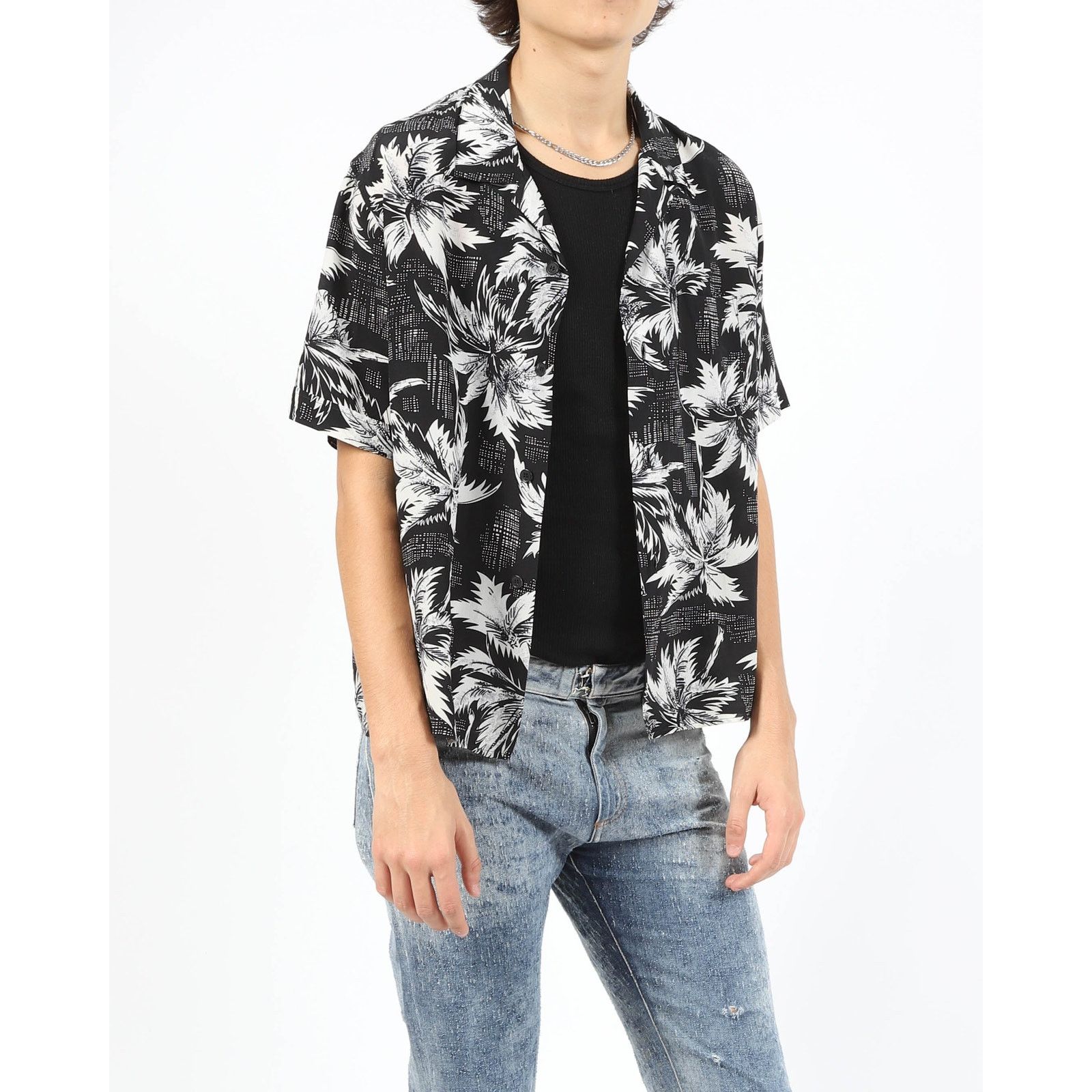 Saint Laurent Paris SS14 Shortsleeve Shirt in Black & White Floral Printed Silk Size US L / EU 52-54 / 3 - 2 Thumbnail