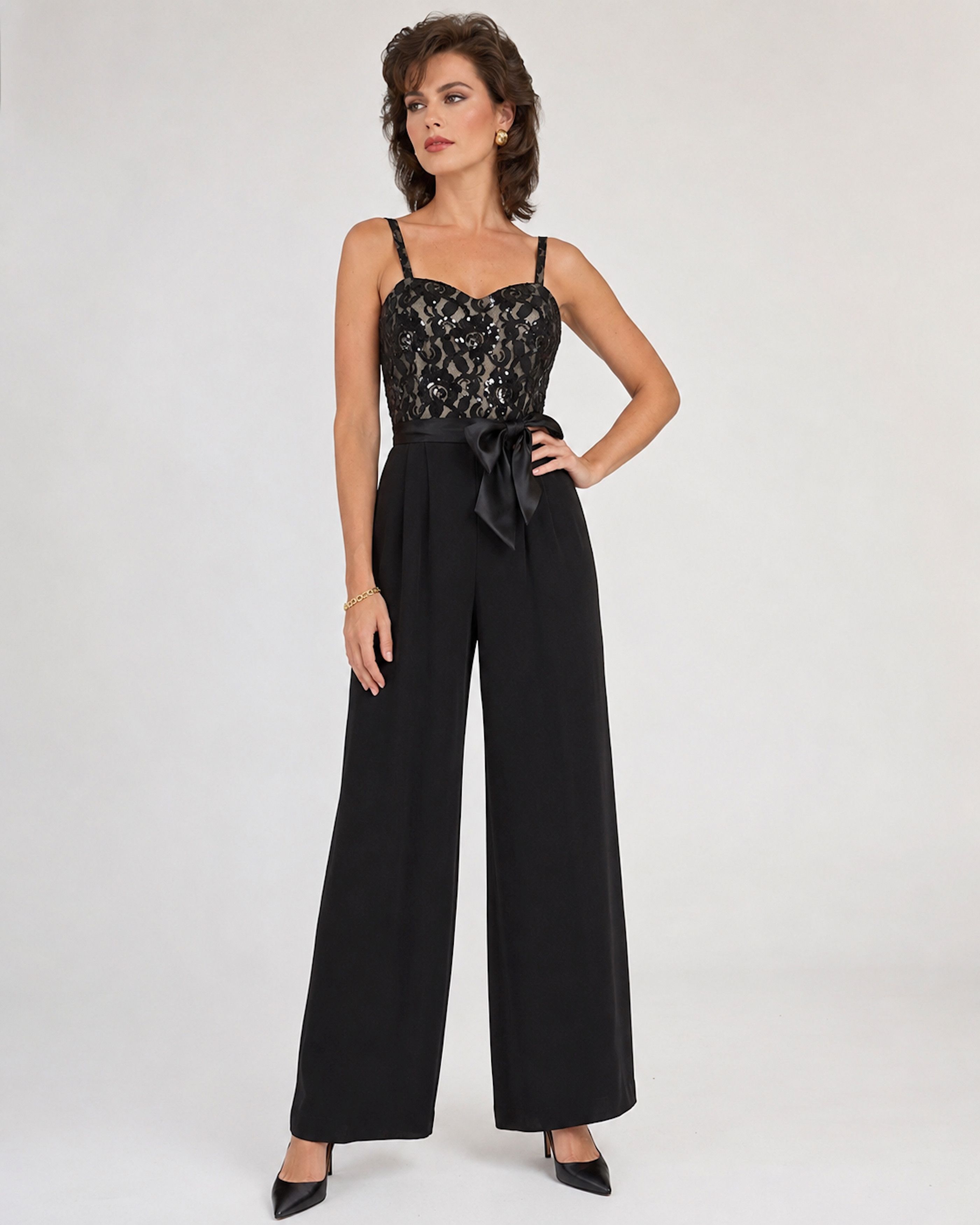 Vintage 80s Nolan Miller Black Jumpsuit Lace Beads and Sequins XS Size 27" / US 4 / IT 40 - 1 Thumbnail