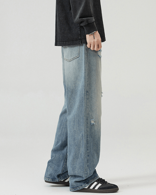 Japanese Brand × Vintage Men's straight wide-leg vintage washed ripped baggy jeans Size US 32 / EU 48 - 4 Thumbnail