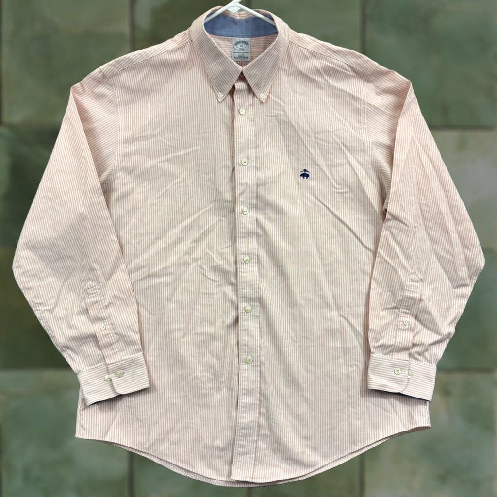 Brooks Brothers Brooks Brothers Shirt Men's XL Salmon Striped Supima Oxford Button Long Sleeve Size US XL / EU 56 / 4 - 1 Thumbnail