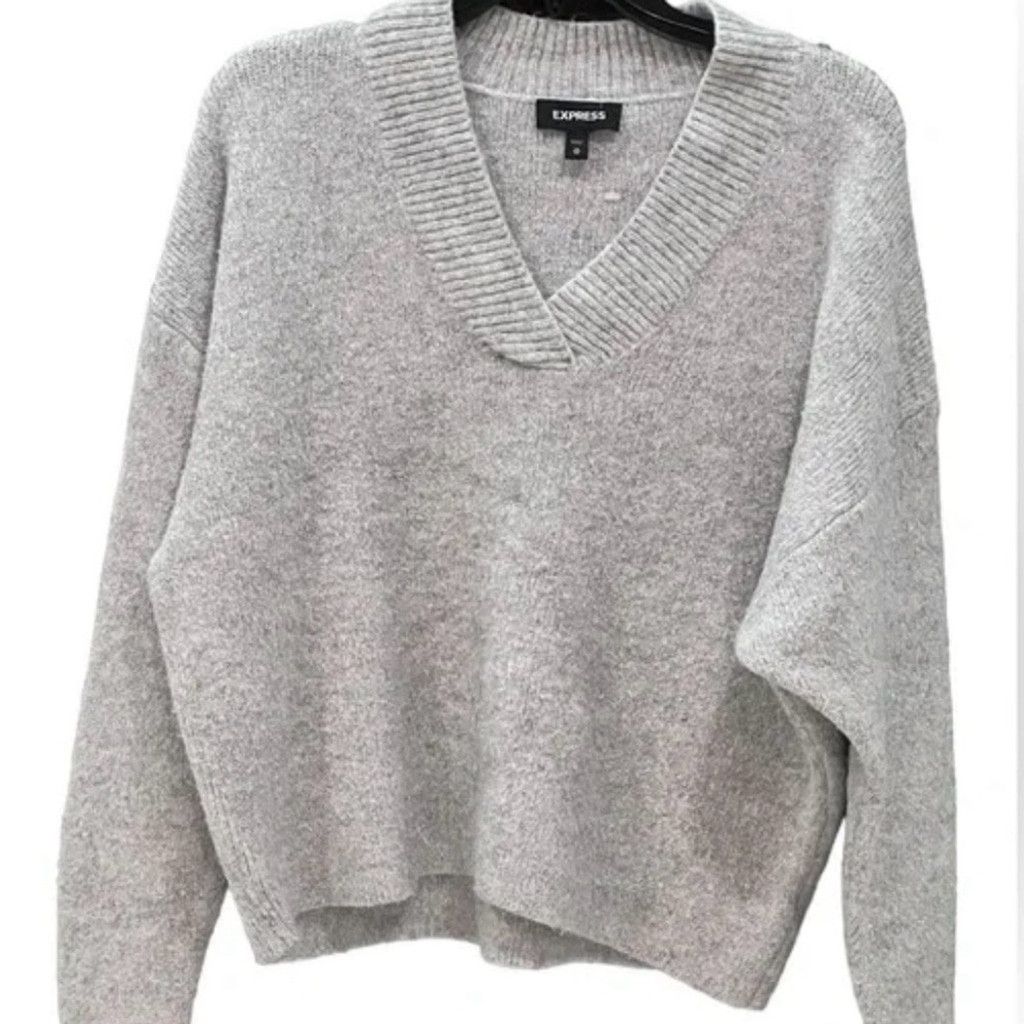Express Express Silver Oversized V-Neck Sweater | EUC | Sz XS - M Size XS / US 0-2 / IT 36-38 - 2 Thumbnail
