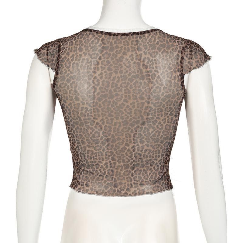 Vintage Leopard Print Lettuce Trim Semi-sheer Tulle Crop Tee Size M / US 6-8 / IT 42-44 - 3 Thumbnail