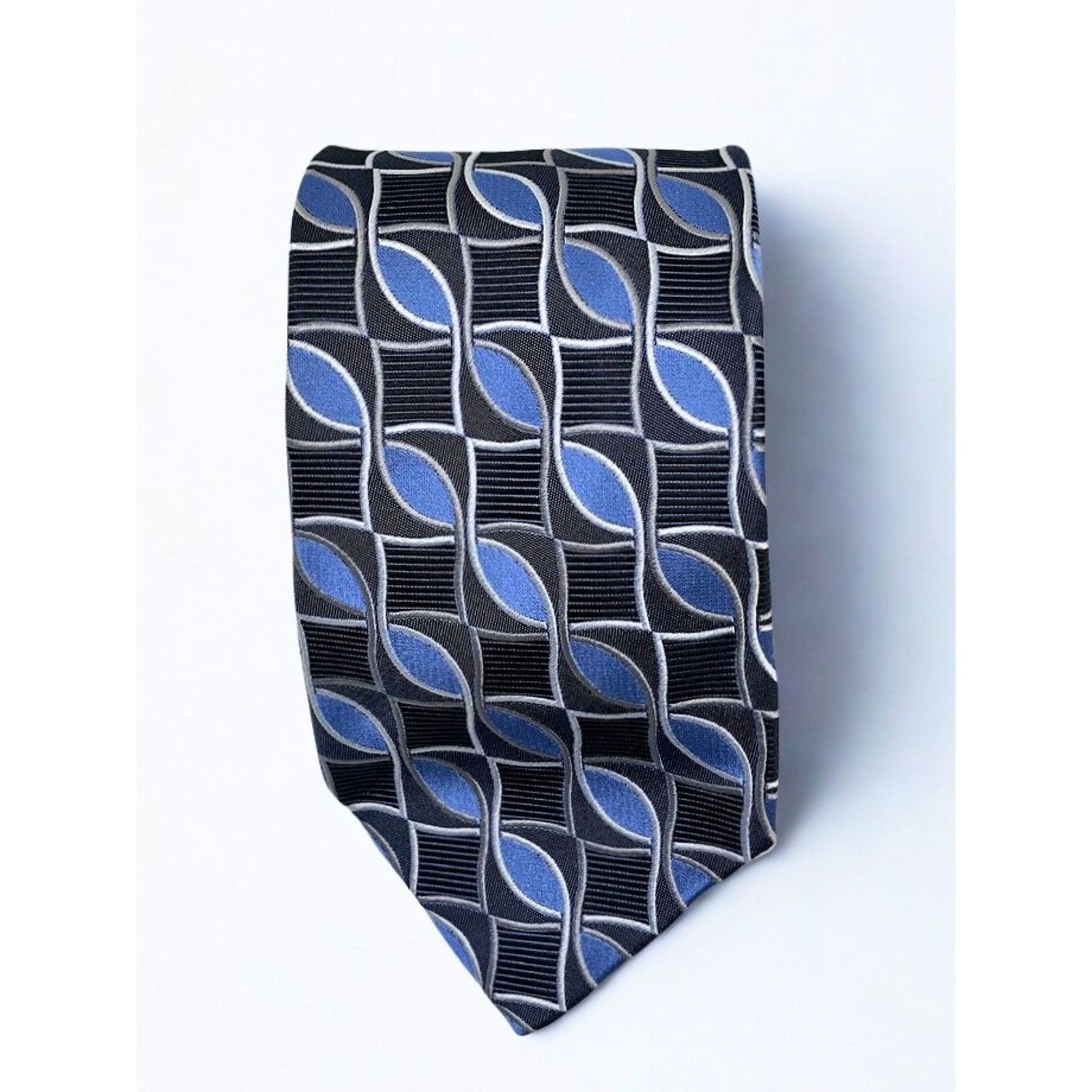 Gucci Gucci Geometric Silk Tie Blue Black Gray 100% Silk Italy Size ONE SIZE - 6 Thumbnail