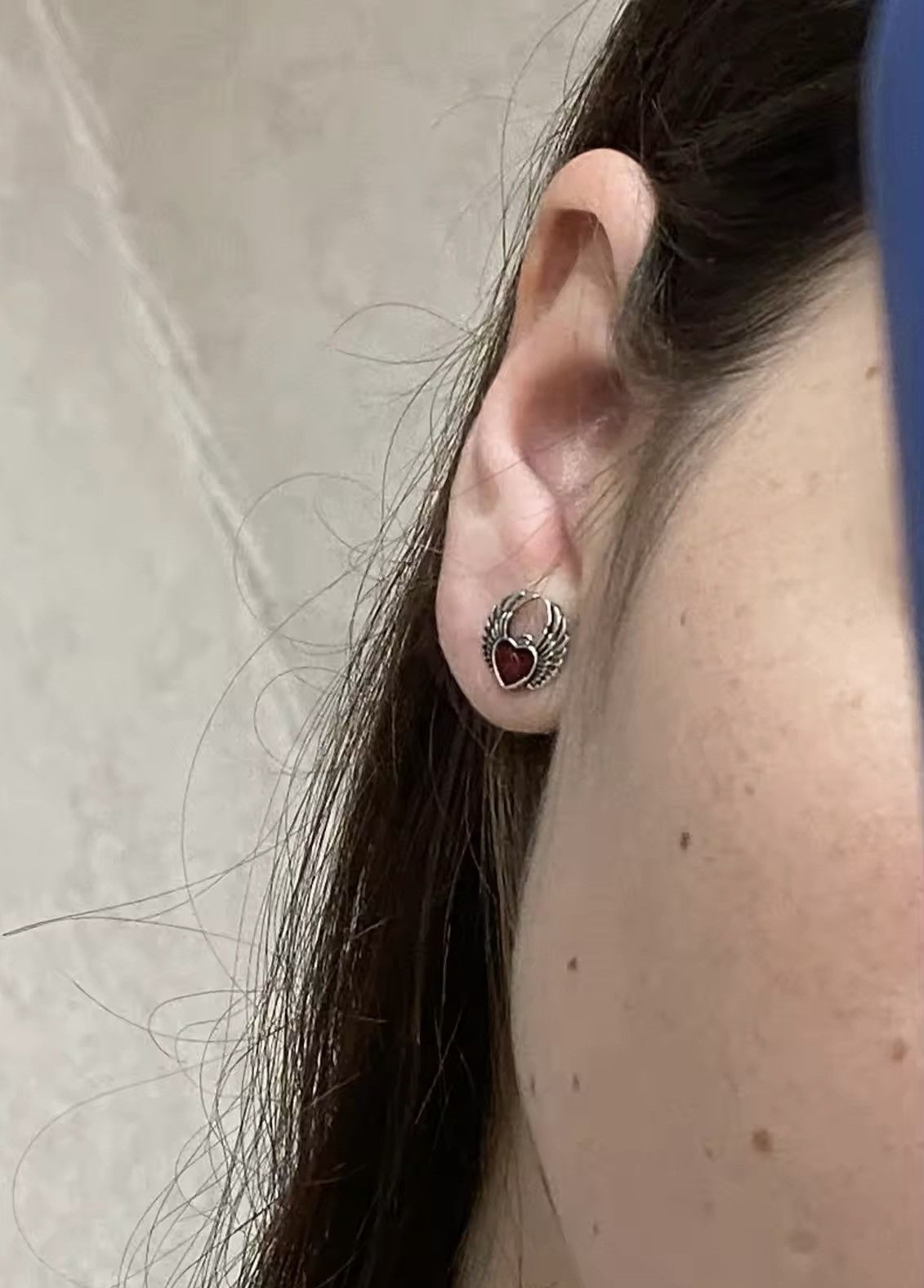 Jewelry Red Heart Wing Stud Earring Size ONE SIZE - 2 Thumbnail