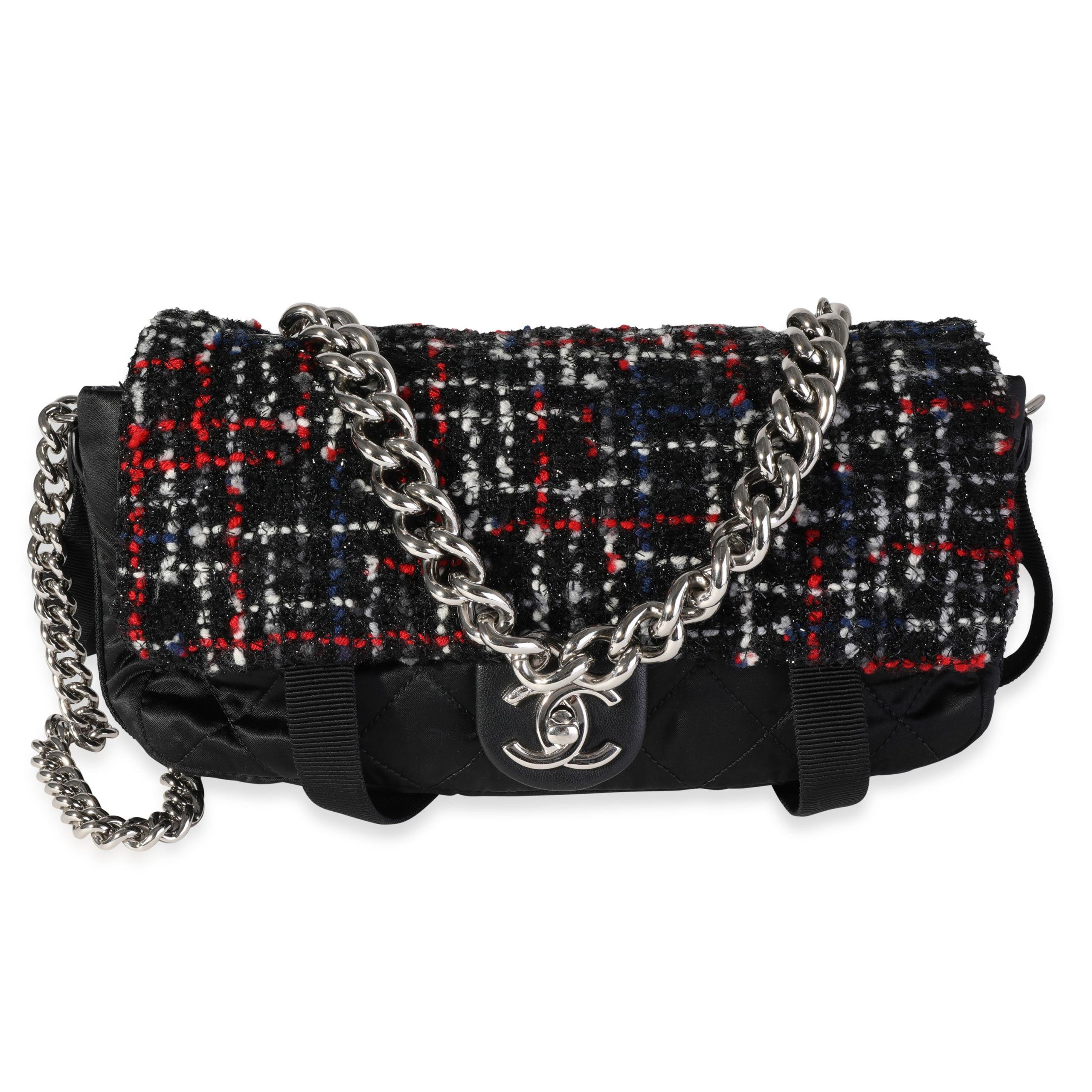 image of Chanel Black Tweed & Nylon Astronaut Essentials Flap Bag, Women's