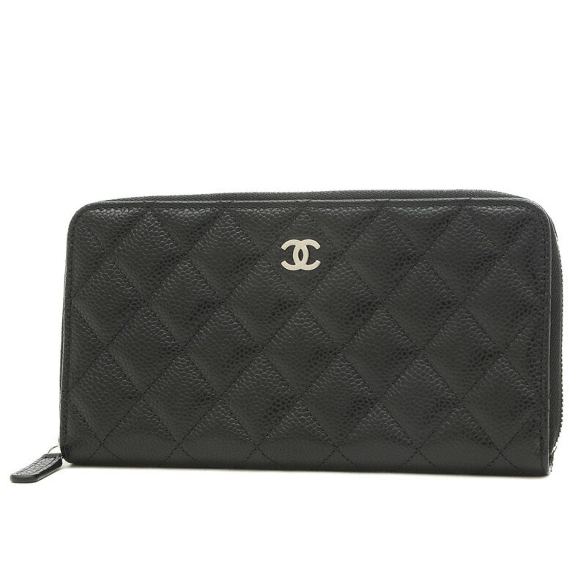 image of Chanel Matelasse Round Long Wallet Caviar Skin Black Ap0242, Women's