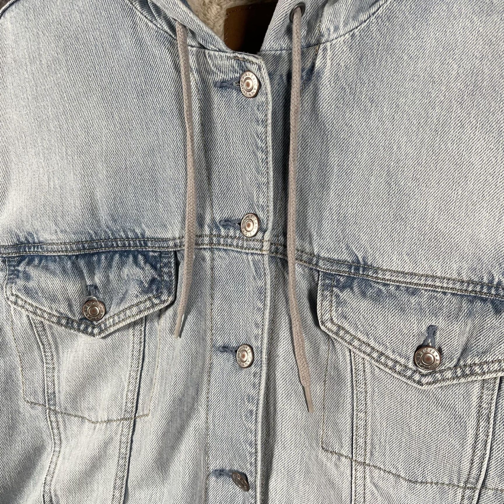 American Eagle Outfitters VINTAGE? No — American Eagle Outfitters Jacket Womens XL Blue Hooded Sherpa Lined Denim Bomber Size XL / US 12-14 / IT 48-50 - 6 Thumbnail
