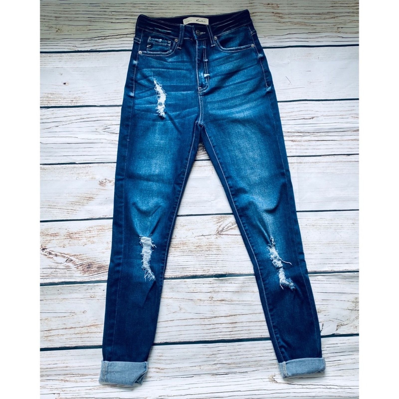 Other NEW Boutique KanCan Curvy 3/25 Dark Distressed Stretch Jeans Size 25" / US 0 / IT 36 - 1 Thumbnail