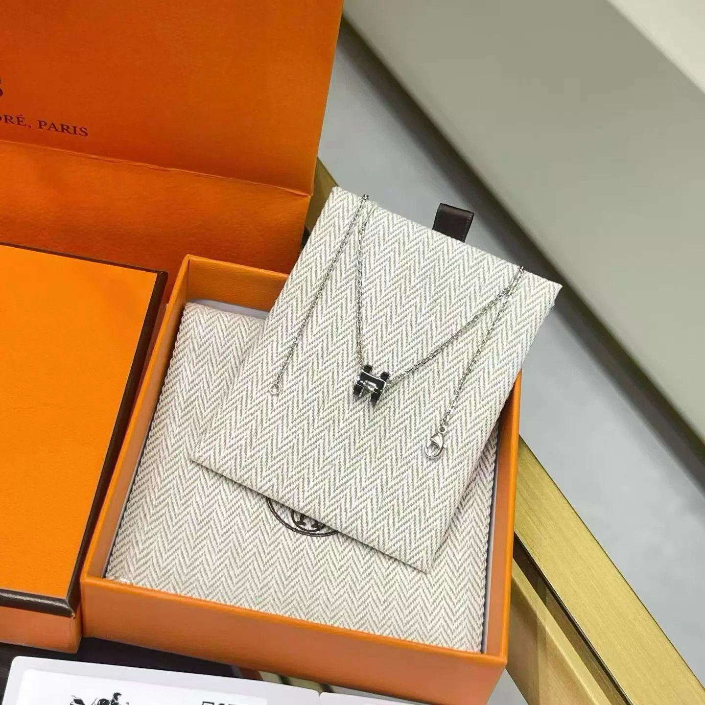 Hermes Hermes Pop Mini H Black Silver Necklace AH320 Size ONE SIZE - 4 Thumbnail