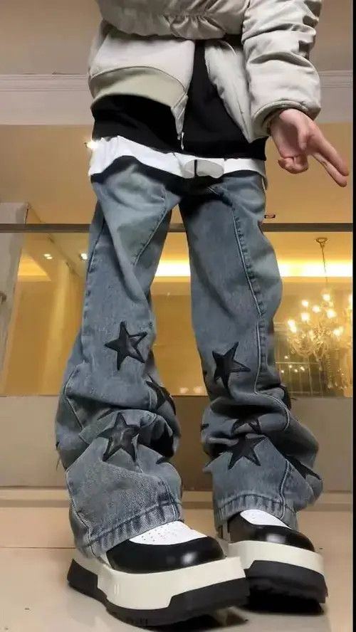 VIBE Retro hip-hop five-pointed star patch design wide-leg jeans Size US 32 / EU 48 - 2 Thumbnail
