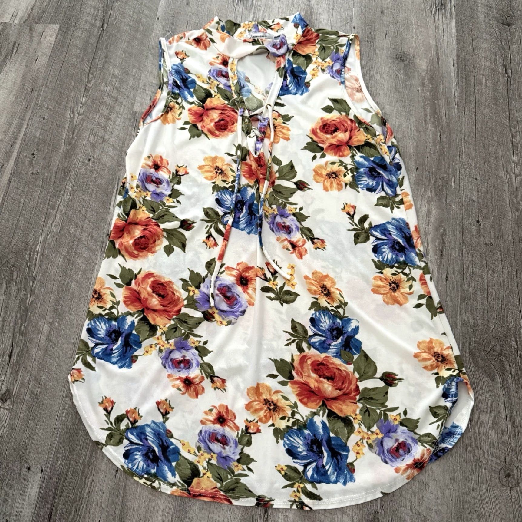 Vintage Jasmine Sleeveless Top Womens 2XL Floral Print Keyhole Lace-Up Boho Tank Top Size XXL / US 16-18 / IT 52-54 - 7 Thumbnail