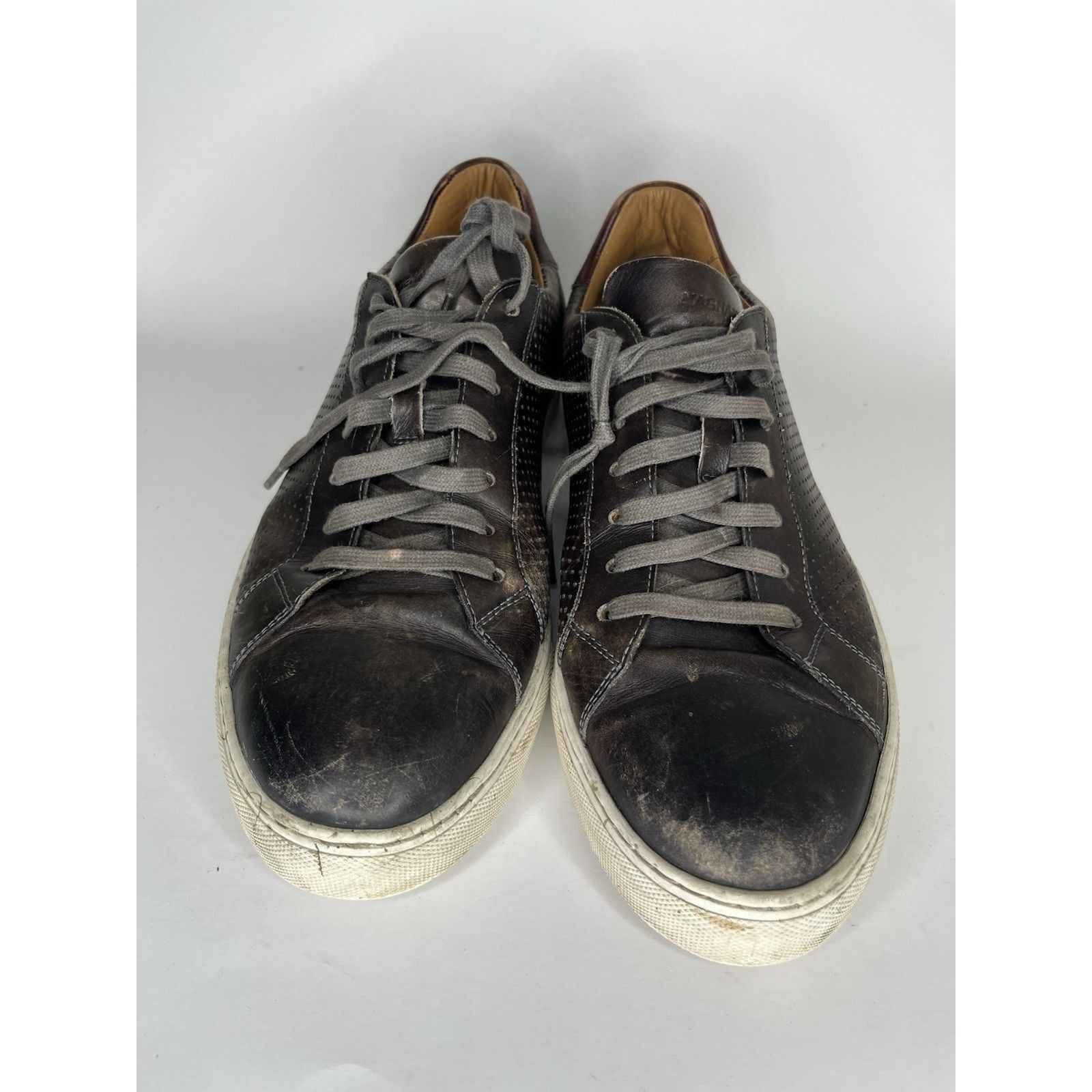 Magnanni Magnanni Brown Leather Lace Up Casual Low Top Sneakers Shoes Size US 12 / EU 45 - 13 Thumbnail