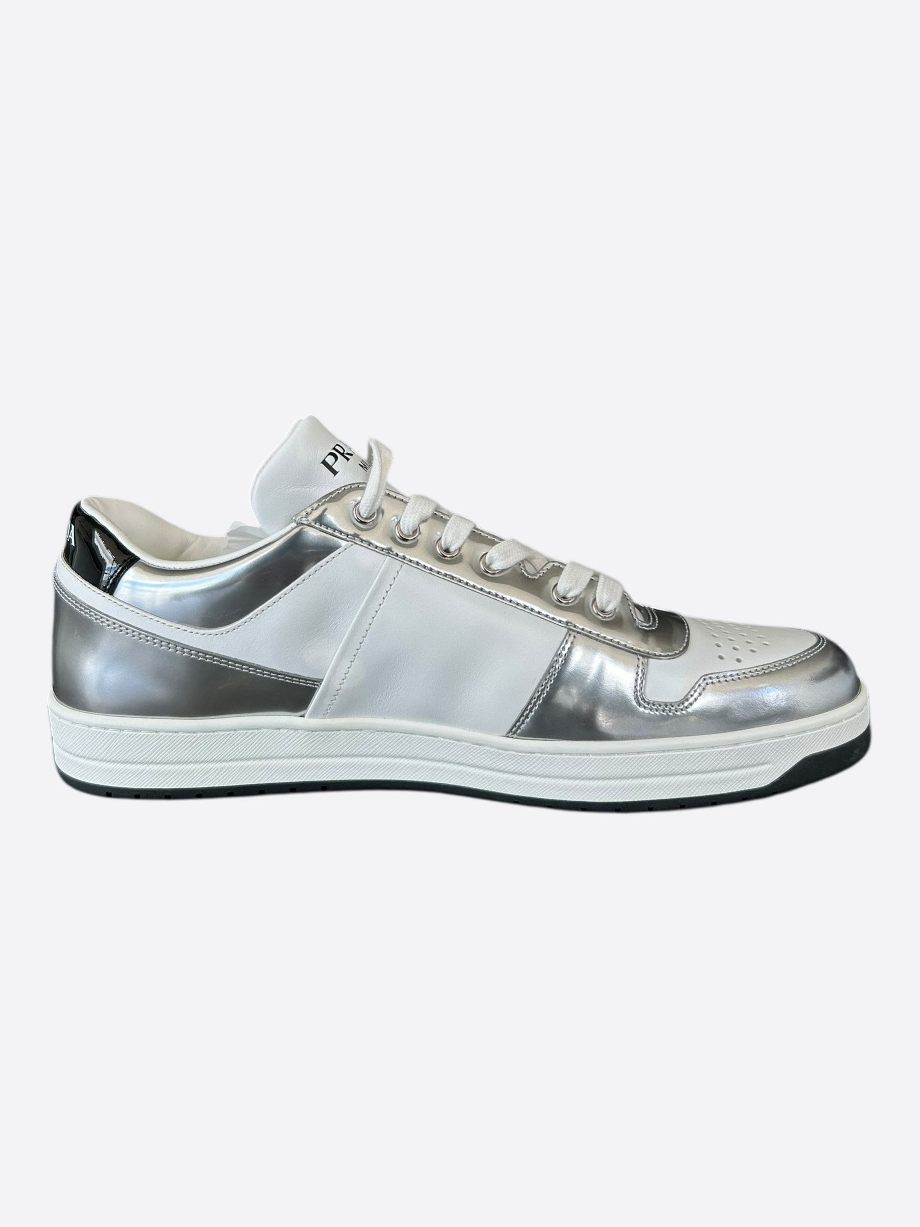 Prada Prada White & Silver Downtown Sneakers Size US 11 / EU 44 - 5 Thumbnail