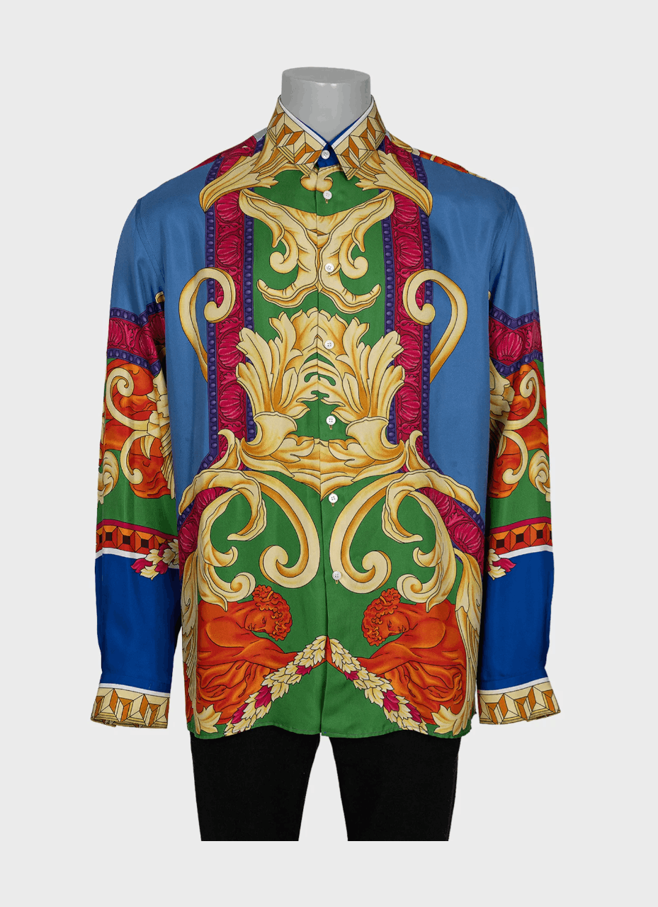 Versace Versace Men’s Silk Shirt Bright Print Size XL 100% Silk Size US XL / EU 56 / 4 - 1 Thumbnail