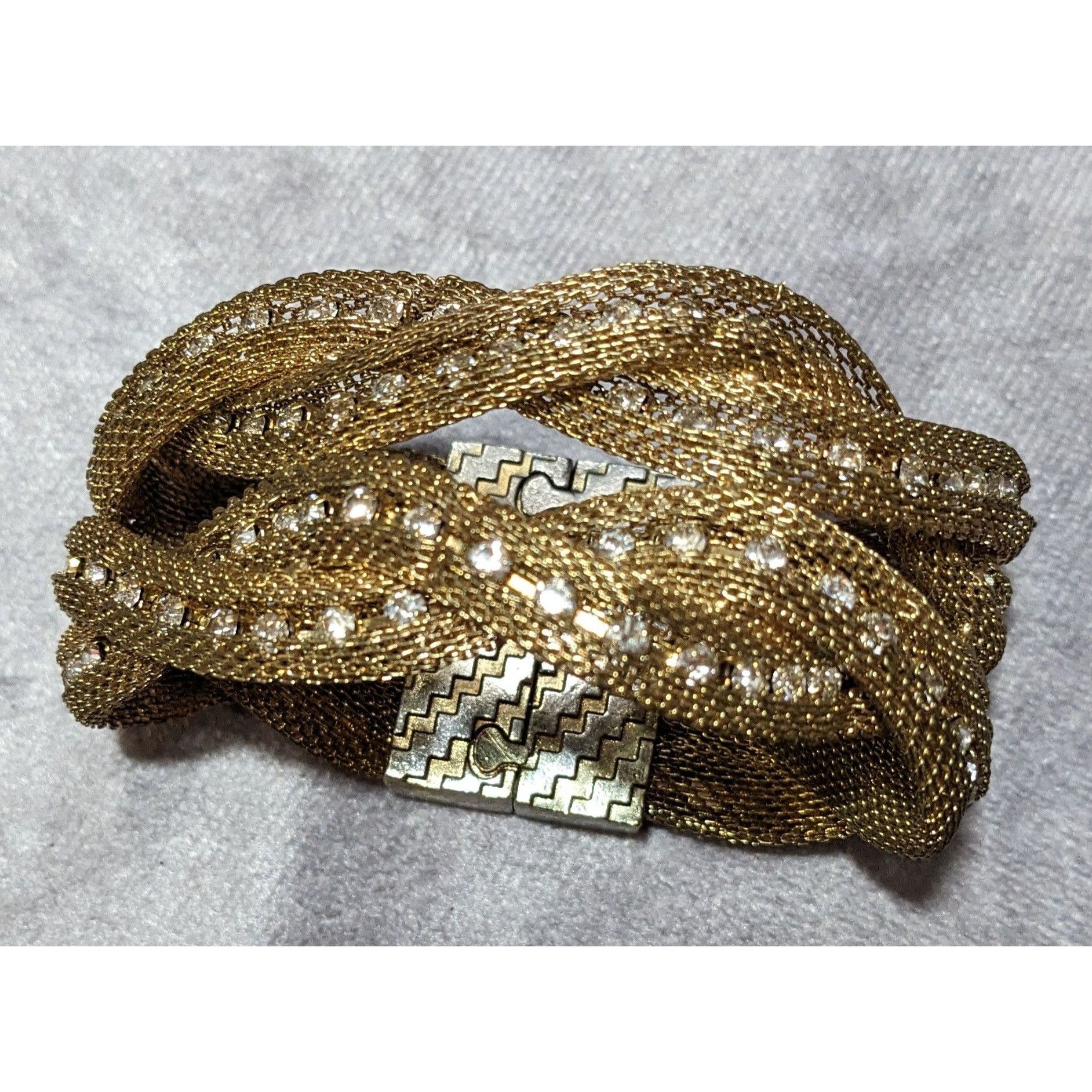 Other Vintage Gold Tone Mesh And Rhinestone Braided Magnetic Brace Size ONE SIZE - 10 Thumbnail