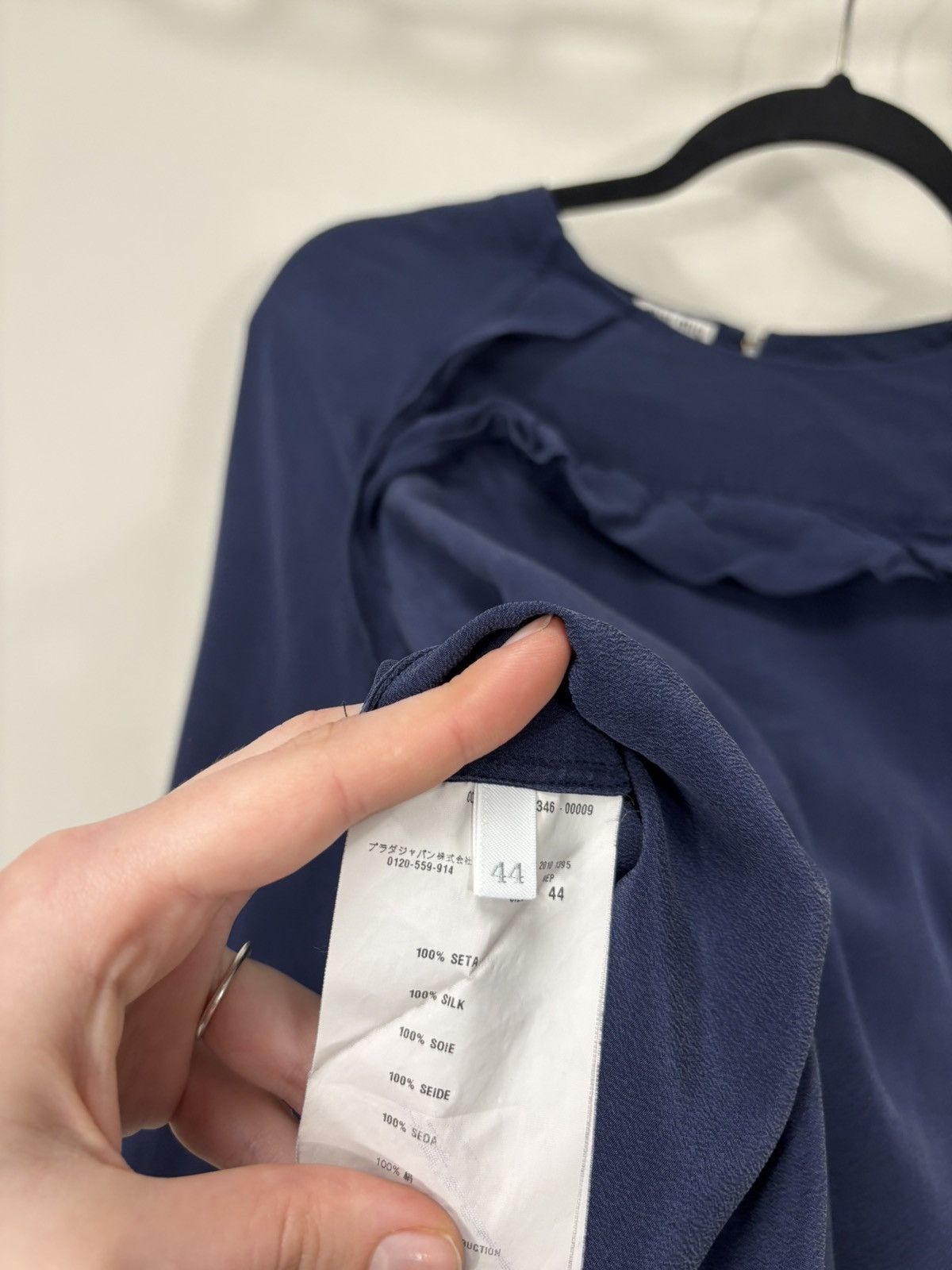 Miu Miu Miu Miu Women’s Navy Babydoll Silk Ruffle Blouse Tunic Top Size M / US 6-8 / IT 42-44 - 8 Thumbnail