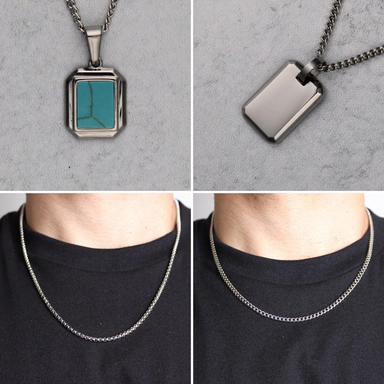 Silver Jewelry Set - 2 Pendants + Chains, Men's
