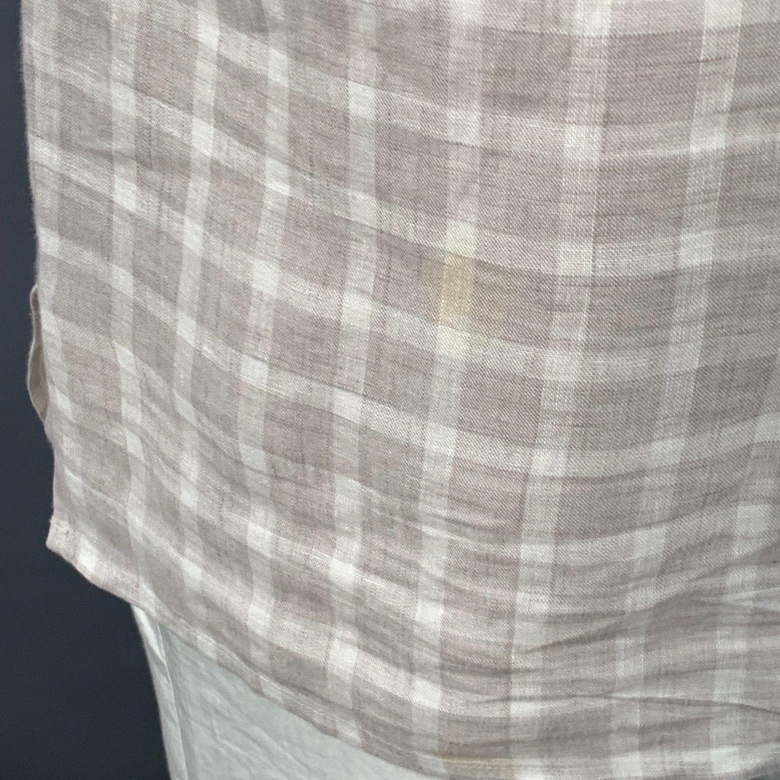 Ermenegildo Zegna Size L Grey White Plaid Linen One Pocket Short Sleeve Shirt Size US L / EU 52-54 / 3 - 5 Thumbnail