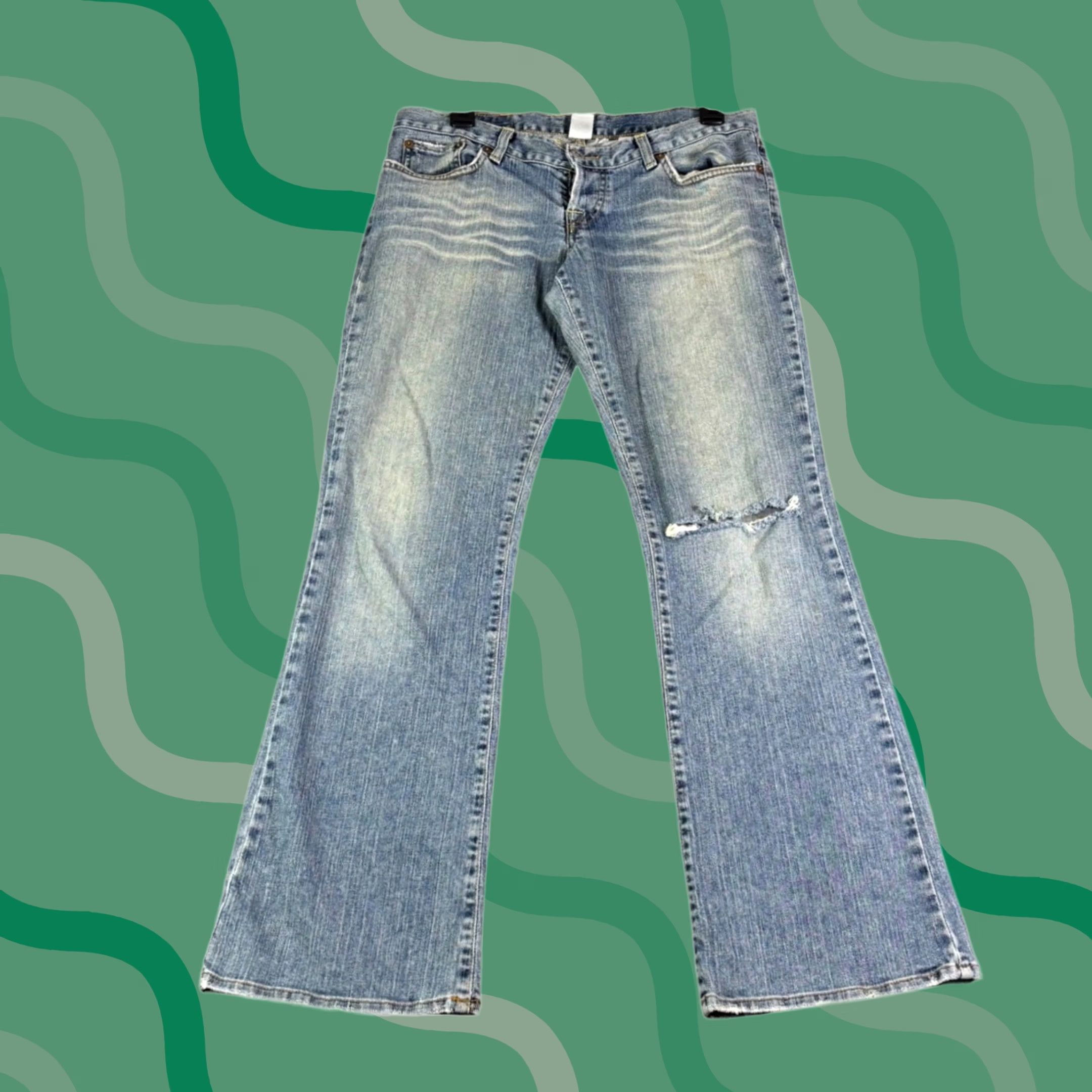 Lucky Brand Lucky Brand Dungarees Dream Jeans - Size 8/29 Blue Distressed Flare USA Size 29" - 1 Thumbnail