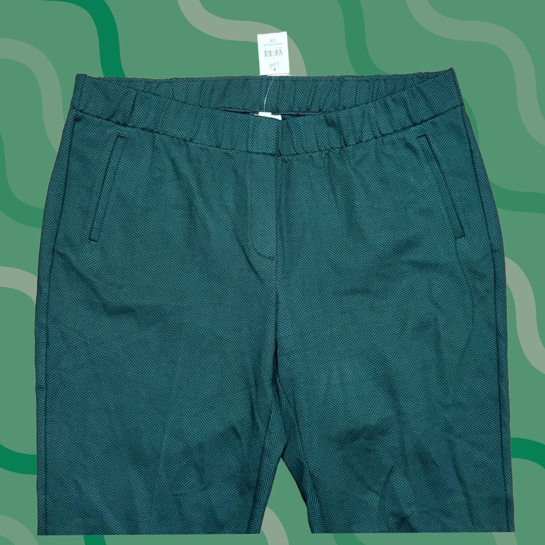 J. Jill J. Jill Pants Womens Sz 2X Green Herringbone Ponte Slim Leg Pull On Welt Pockets NEW Size 40" / US 18 - 1 Thumbnail