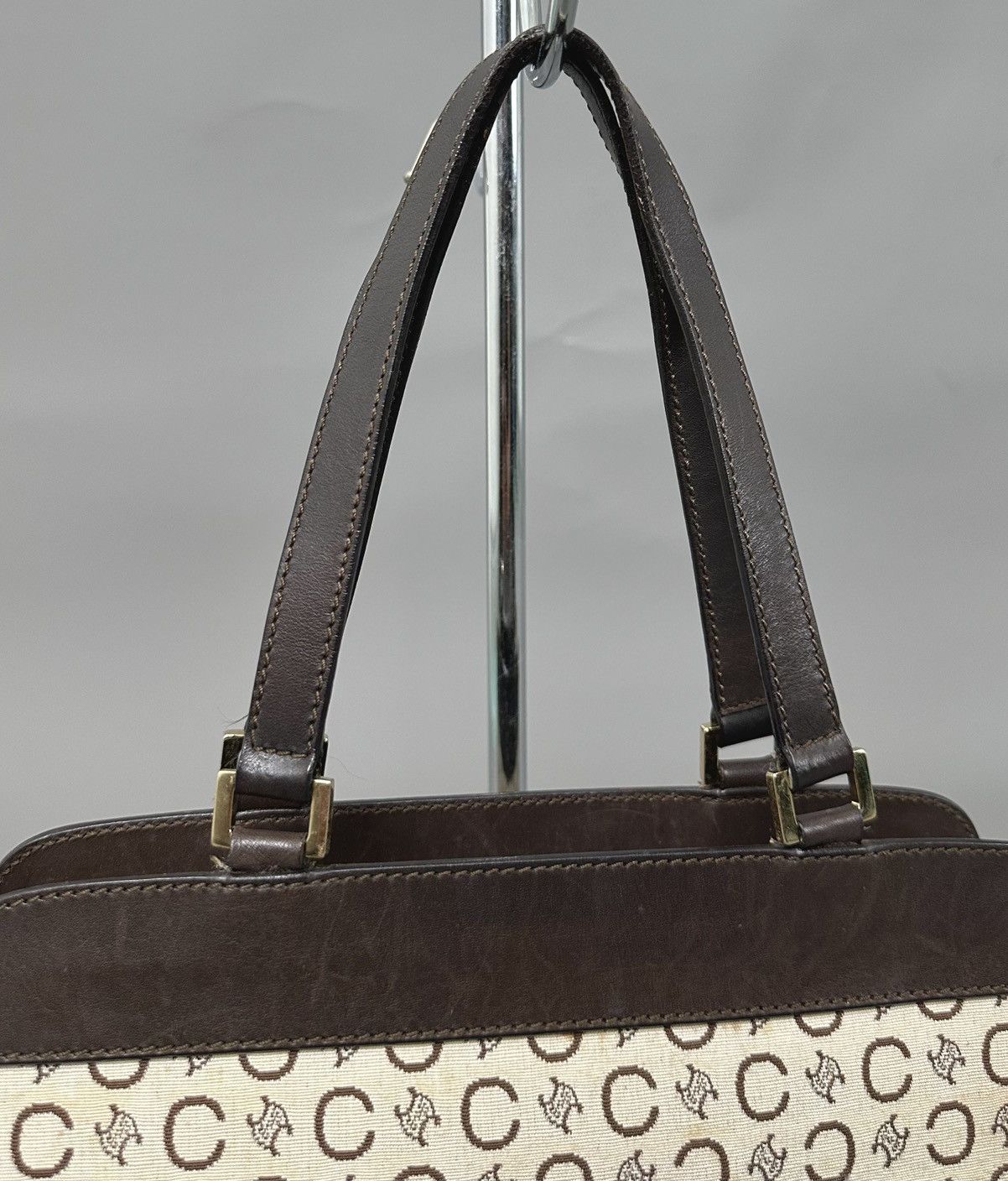 Celine Celine 2001 Macadam C White Canvas - Brown Leather Hand Bag Size ONE SIZE - 5 Thumbnail