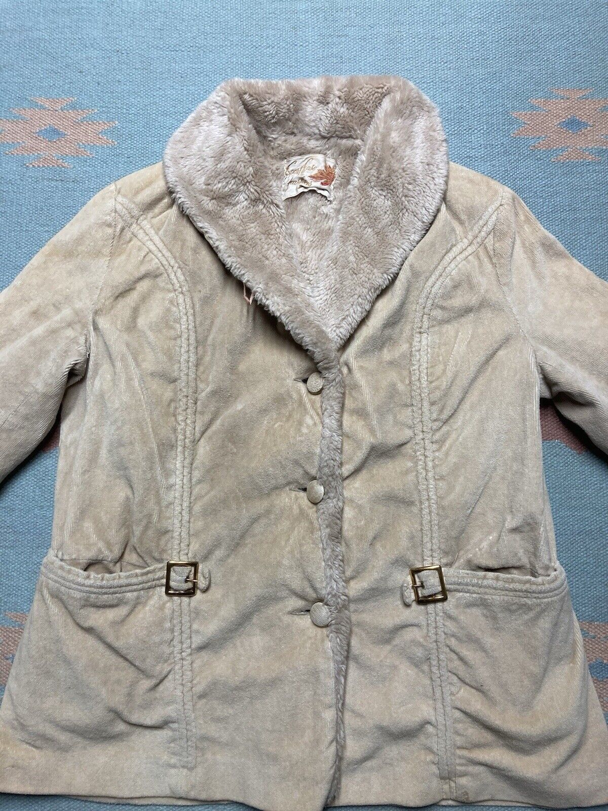 Vintage 60s corduroy jacket faux fur shawl collar penny lane women L Size L / US 10 / IT 46 - 2 Thumbnail