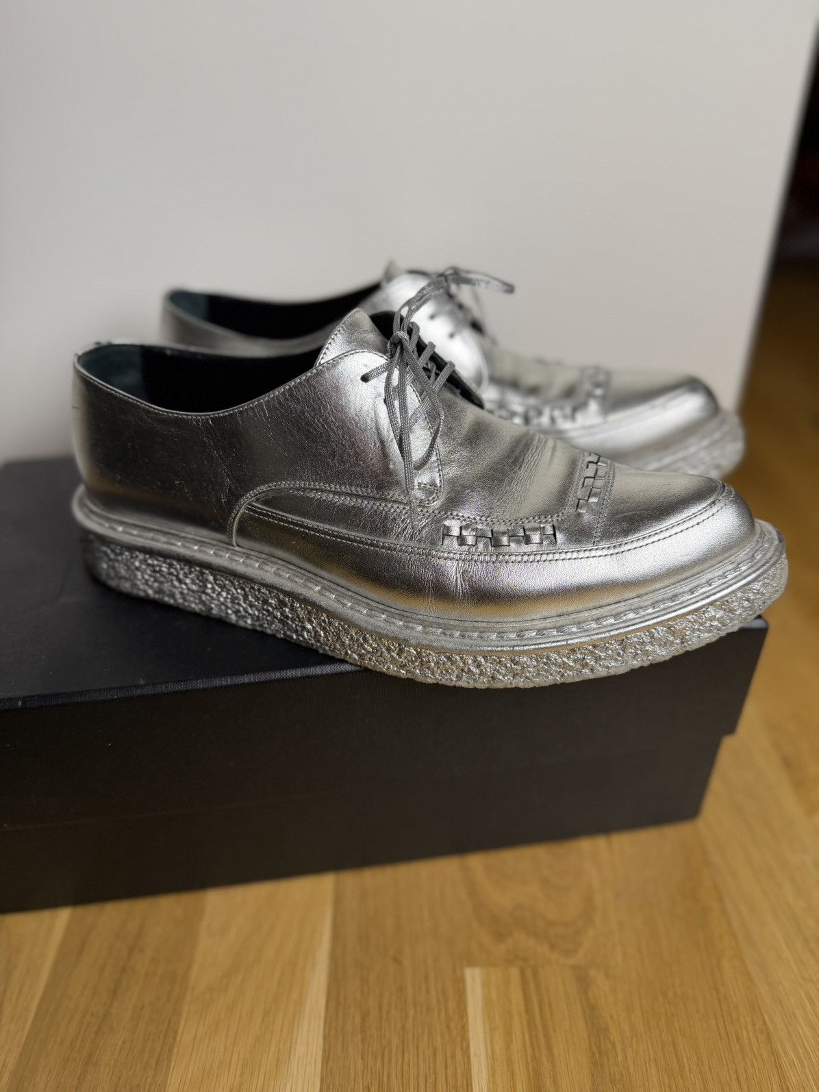 Saint Laurent Paris AW14 Hedi Slimane Silver Leather Creeper 42 Size US 9 / EU 42 - 2 Thumbnail