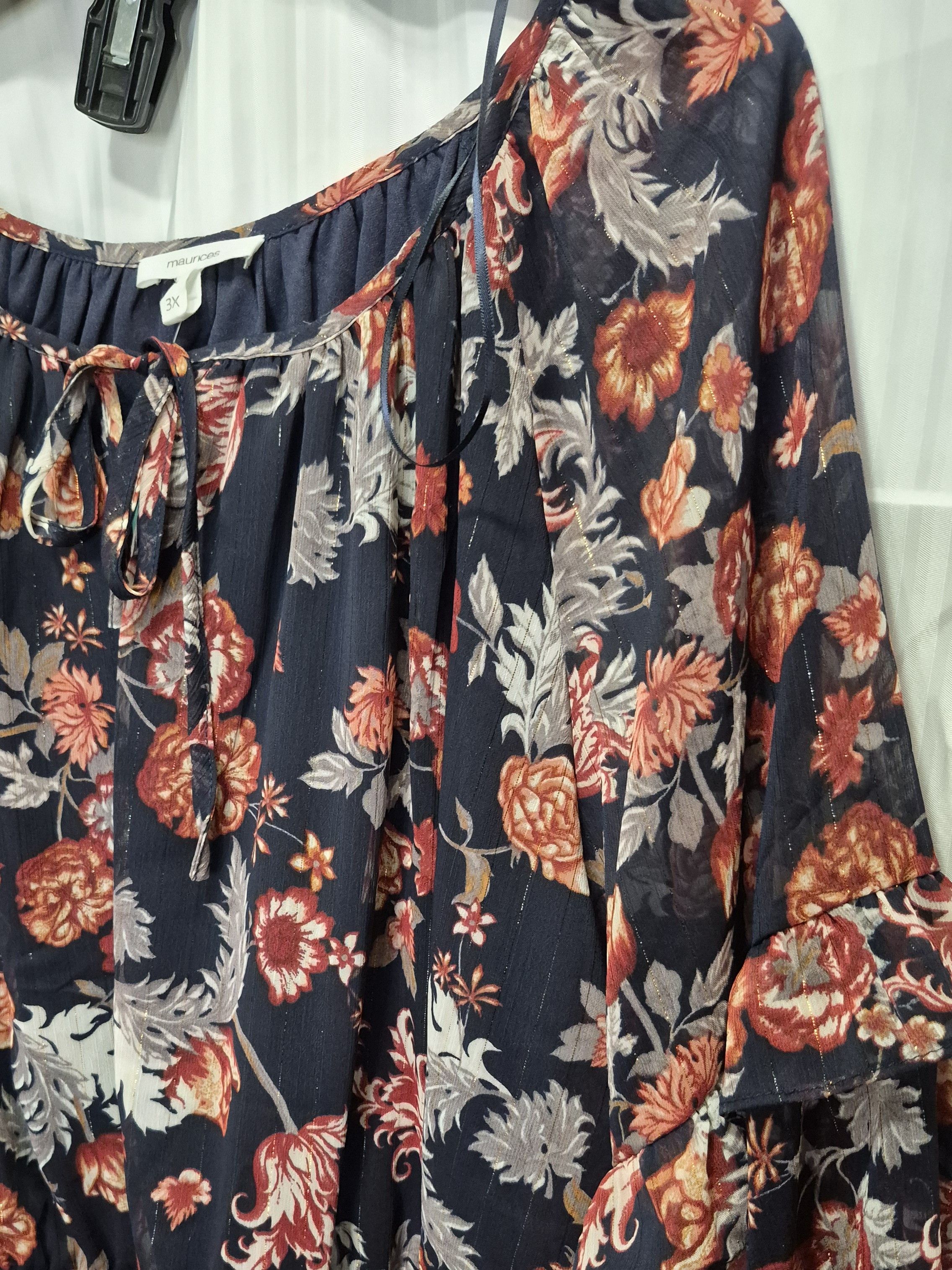 Other Maurices 3X Navy Blue Floral Tie-Neck Peasant Top NWT Size 3XL / US 20-22 - 3 Thumbnail