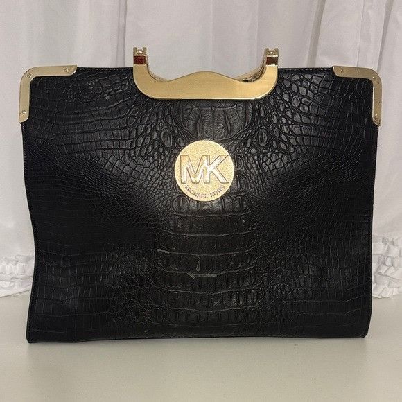 Other MK Dupe Black Croc Embossed Bag with Gold Accents Size ONE SIZE - 1 Thumbnail