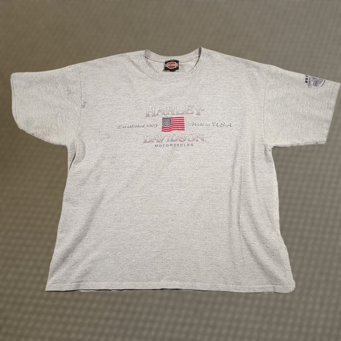 Harley Davidson VINTAGE Harley-Davidson USA Made Flag T Shirt Mens XL Heavy Knit Motorcycle Grunge Shirt Mens XL Black/Gray Size US XL / EU 56 / 4 - 1 Thumbnail