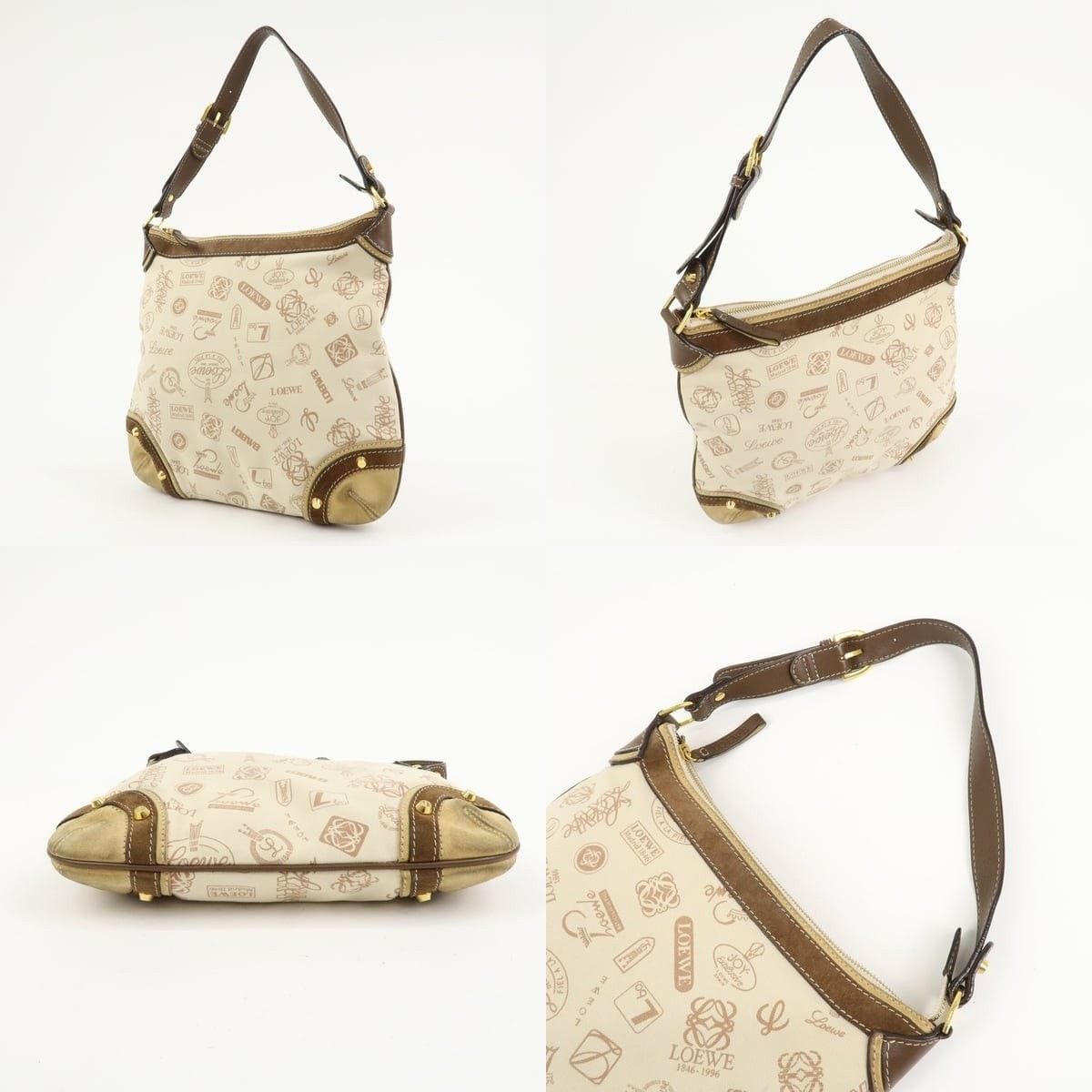 Loewe Loewe Anagram Canvas Suede Leather Shoulder Bag Beige Size ONE SIZE - 3 Thumbnail
