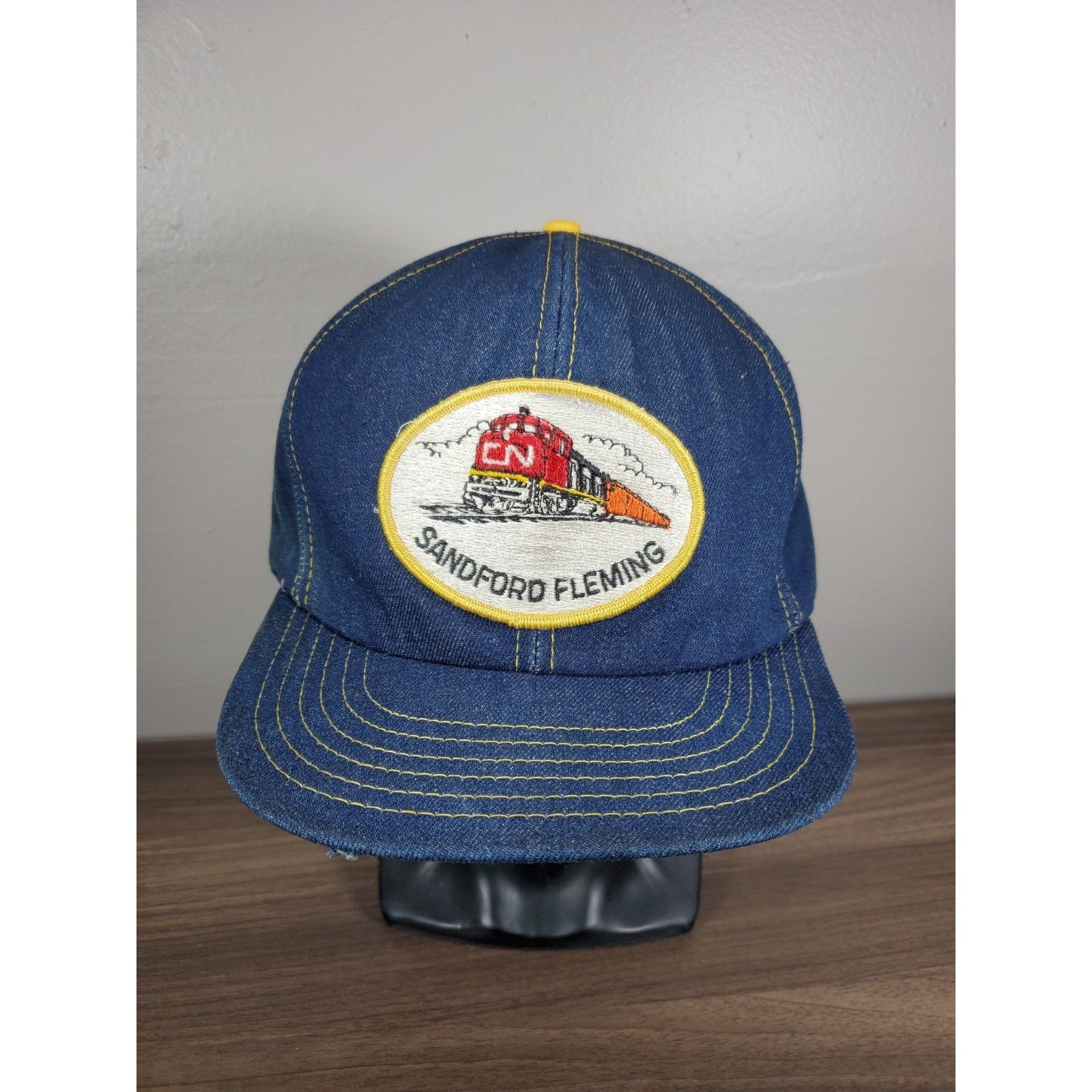 Vintage Sandford Fleming Denim Trucker Hat Snapback Cap Canada Train Size ONE SIZE - 3 Thumbnail
