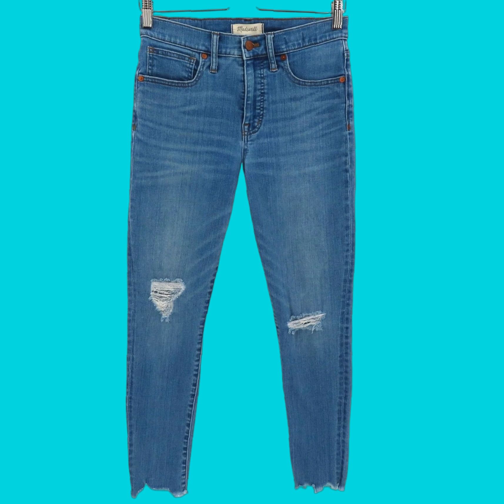Madewell Madewell Jeans Womens 27 9in High Rise Distressed Raw Hem Denim Blue 5-Pocket Regular Inseam 9 in Size 27" / US 4 / IT 40 - 1 Thumbnail