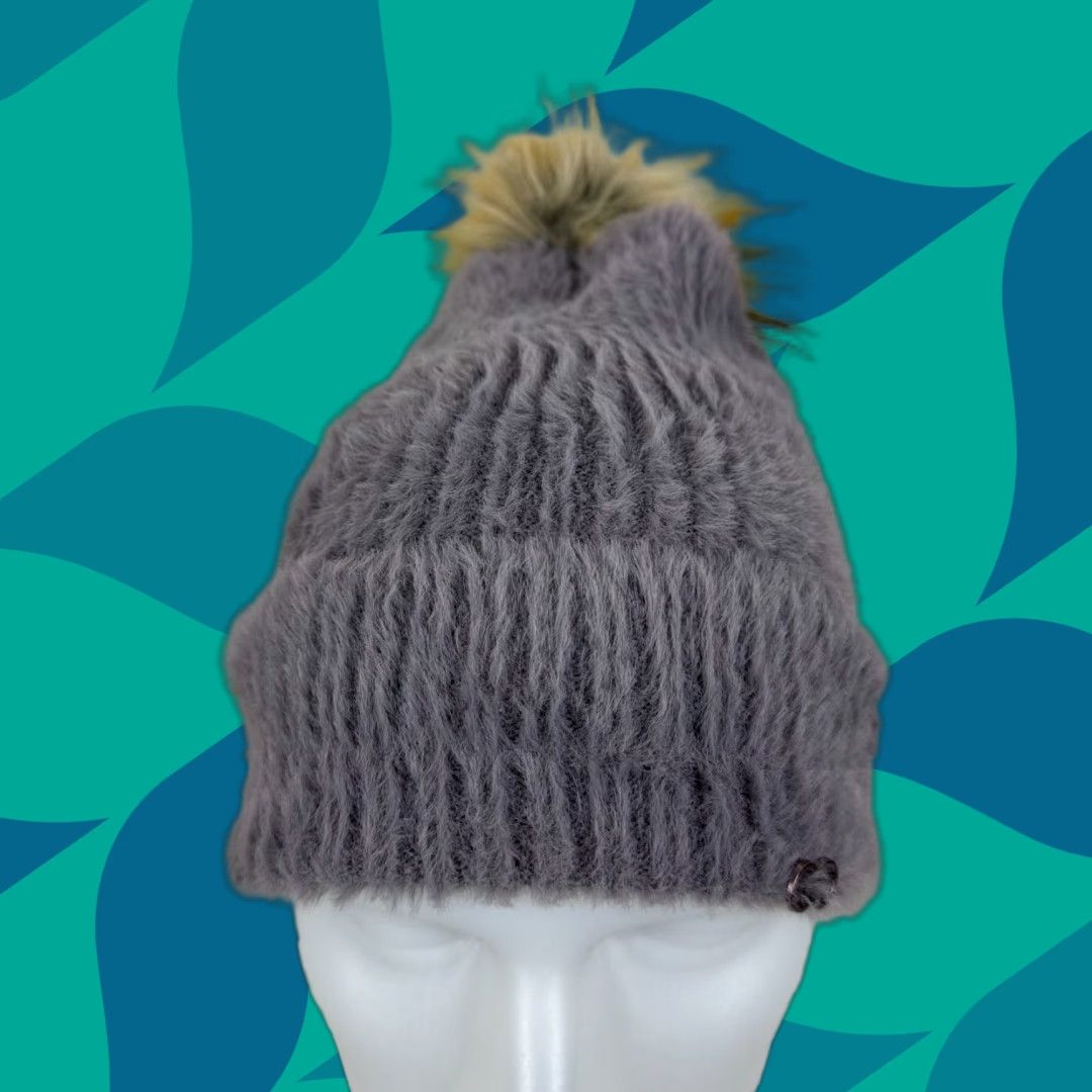 Vintage Calia by Carrie Underwood Purple Beanie Knit Faux Fur Pom Cuff Womens One Size Size ONE SIZE - 1 Thumbnail