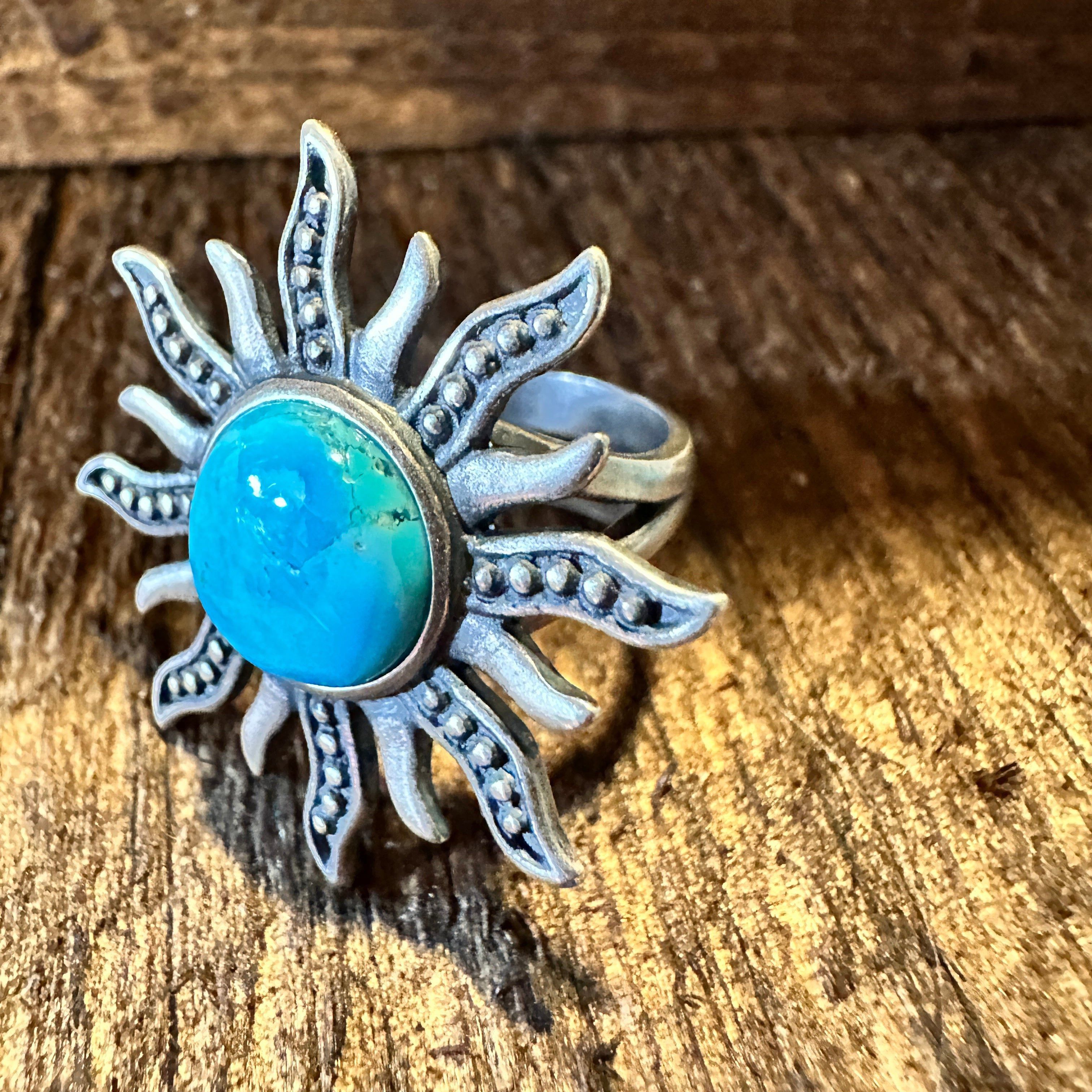 Other Turquoise Sunburst Cuff Ring in Sterling Silver - Native Ame Size ONE SIZE - 2 Thumbnail