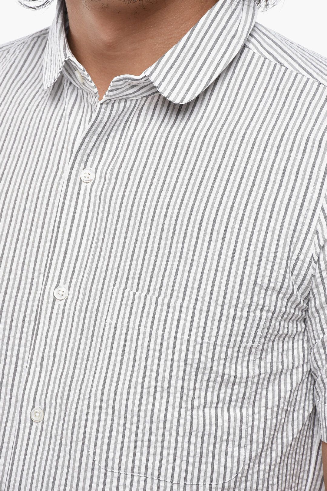 Thom Browne og1mm0426 Seersucker Cotton Short-Sleeve Shirt in Grey Size US XXS / EU 40 - 3 Thumbnail