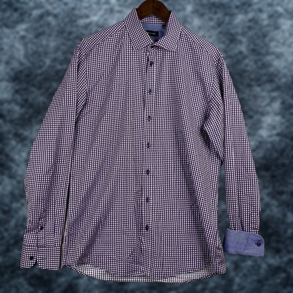 Vintage Sand Shirt Mens 42 Purple Checkered Long Sleeve Button-Up Collared Cotton button-up Size 42R - 1 Thumbnail