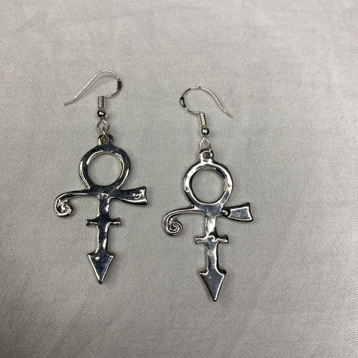 Other Prince Symbol Earrings Dangle Silvertone *FLAW* 1.5in New Size ONE SIZE - 1 Thumbnail