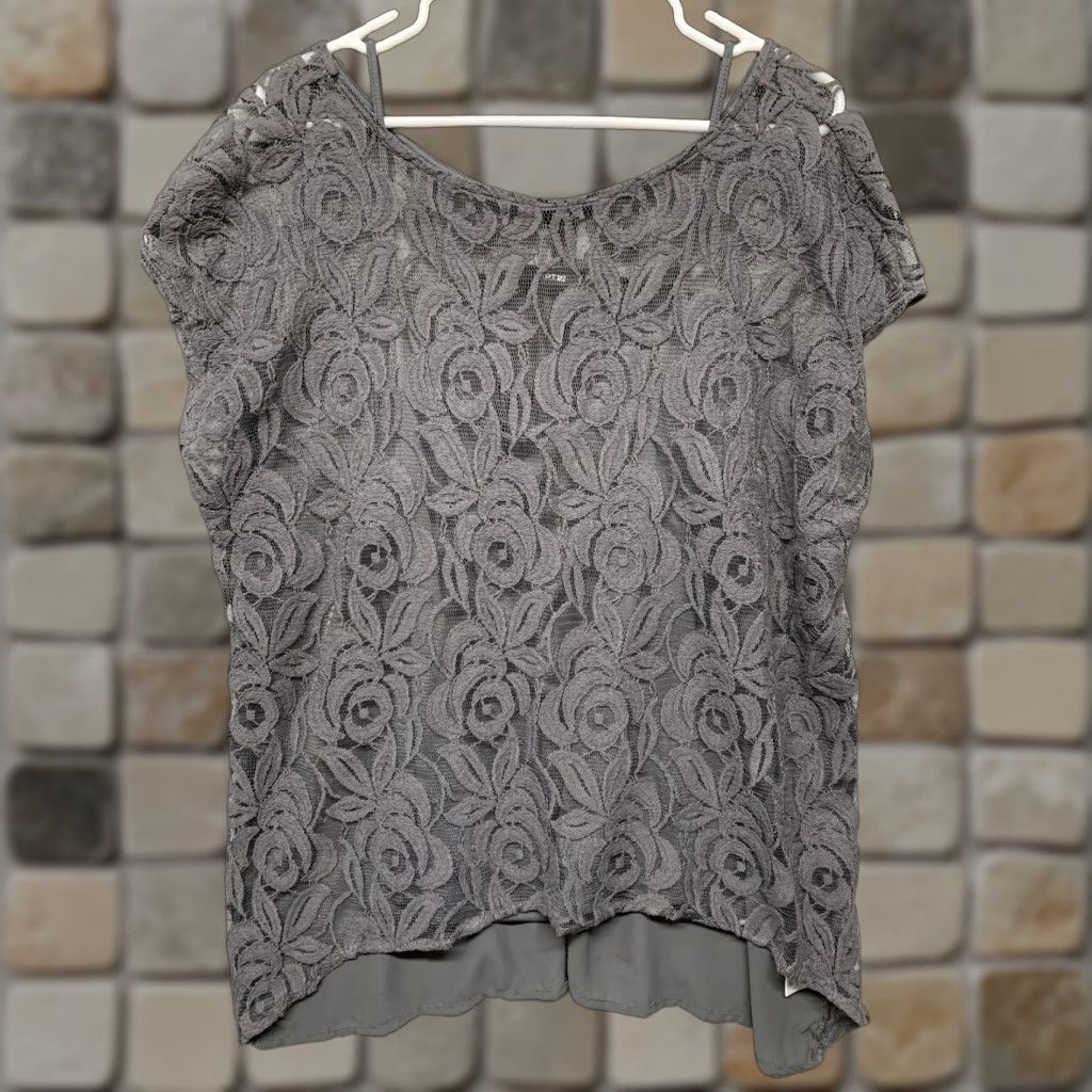 Apt. 9 APT 9 Womens Tunic 2 Piece Gray Tank Top XL Extra Large Shirt Dress Sleeveless Round Neck Lace Crochet Pattern Floral Business Classic Regular Womens Size XL / US 12-14 / IT 48-50 - 1 Thumbnail