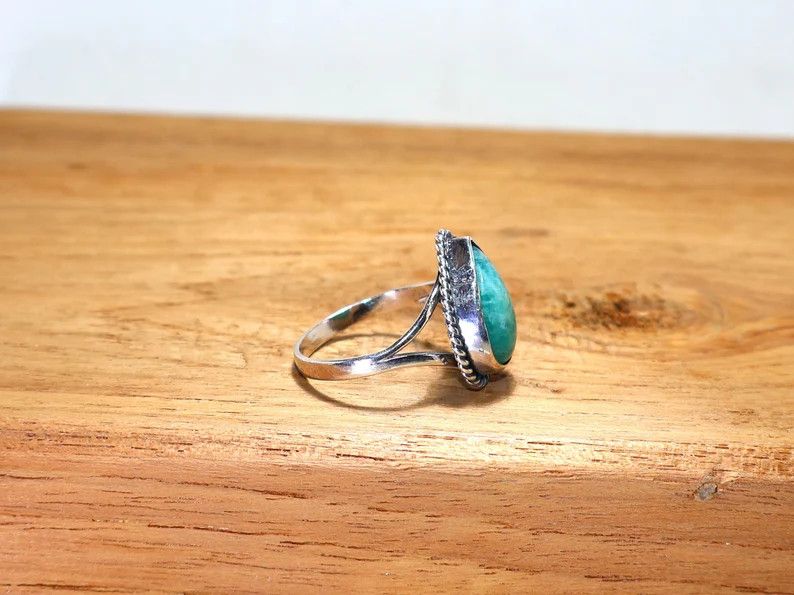 Handmade Handmade Pear Amazonite Ring: 925 Sterling Silver Boho Ring Size ONE SIZE - 6 Thumbnail